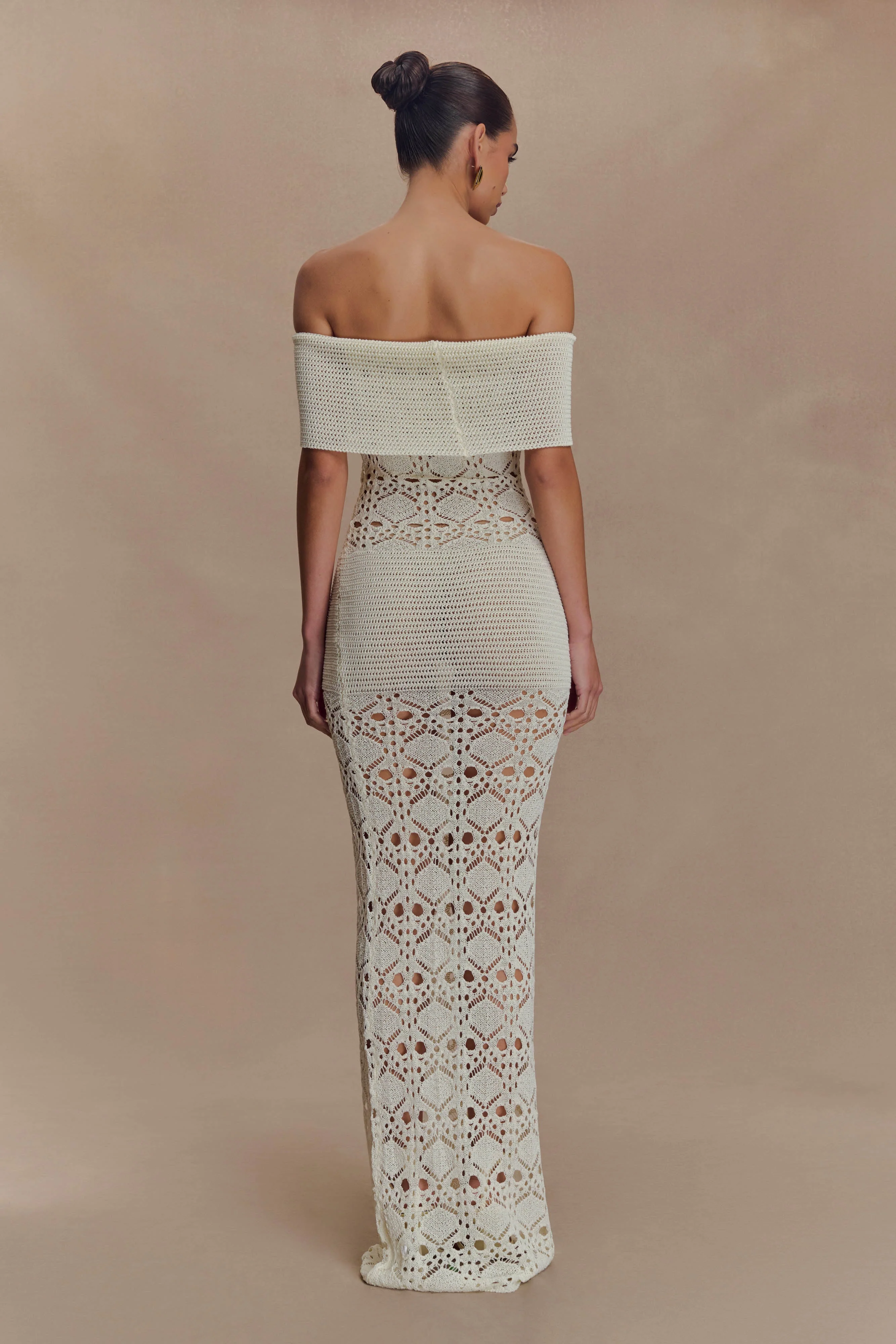 Solstice Off Shoulder Crochet Knit Maxi Dress - Ivory - Image 3