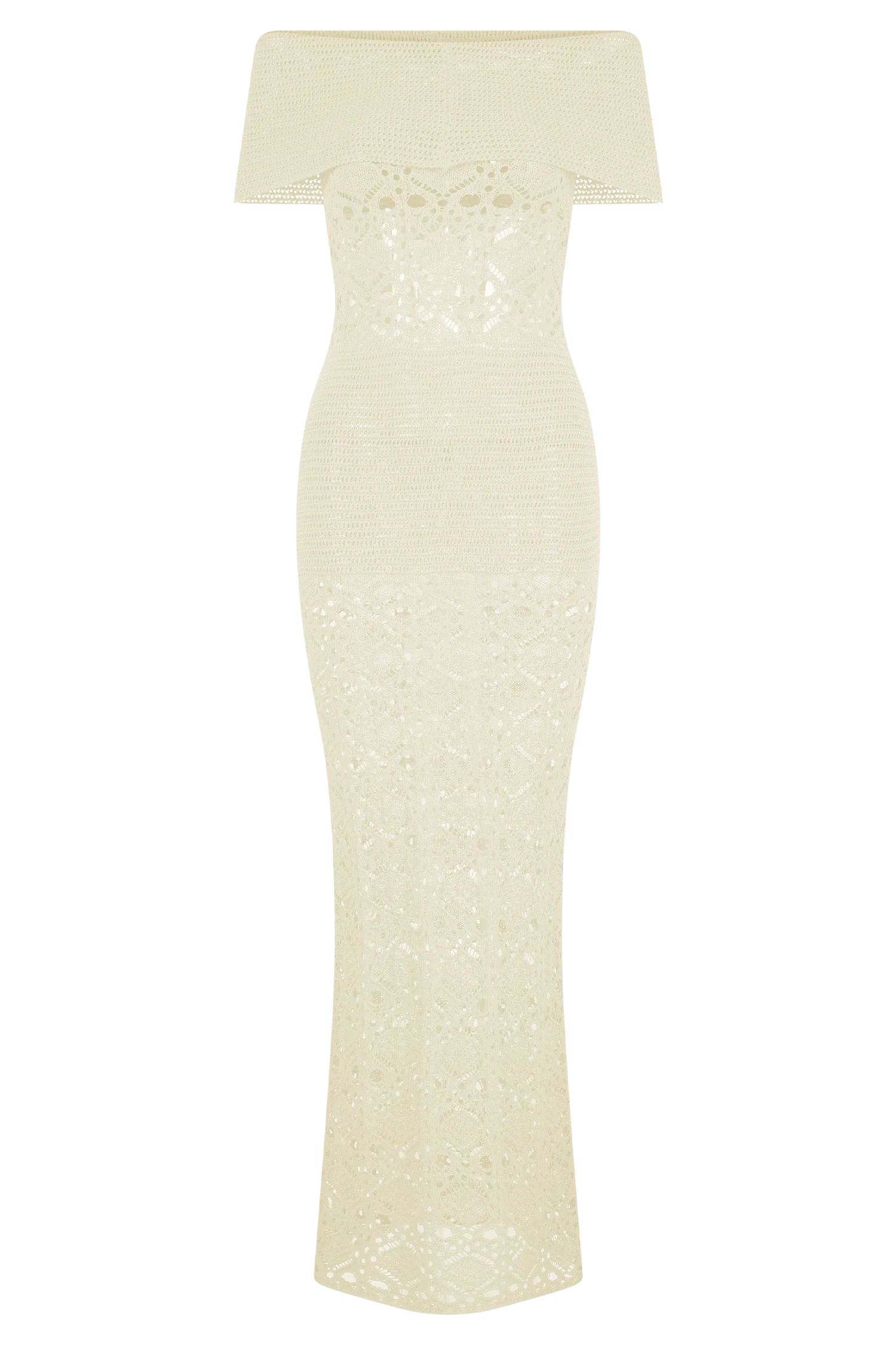 Solstice Off Shoulder Crochet Knit Maxi Dress - Ivory - Image 7