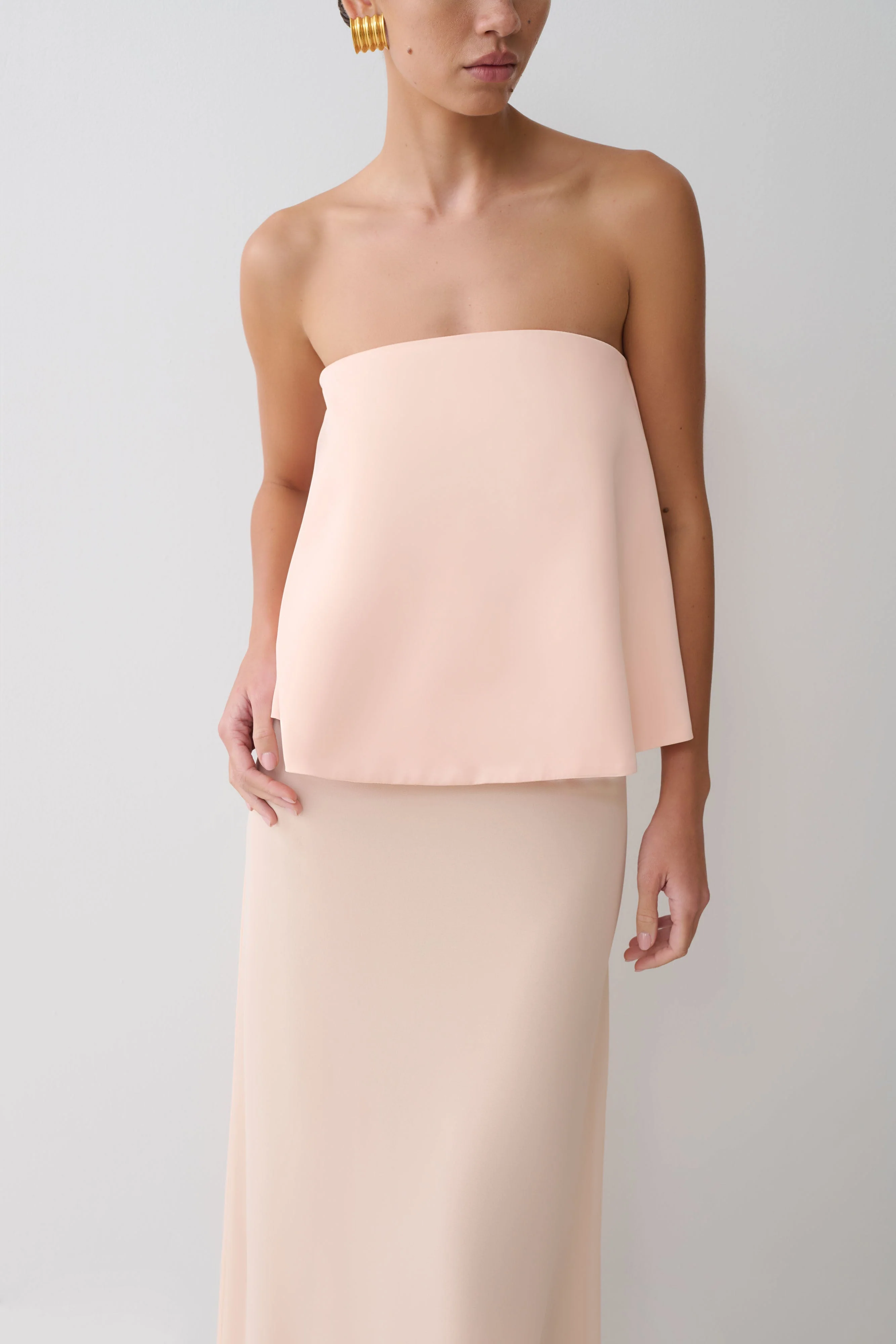 Sophia Satin Strapless Maxi Dress - Peach - Image 3