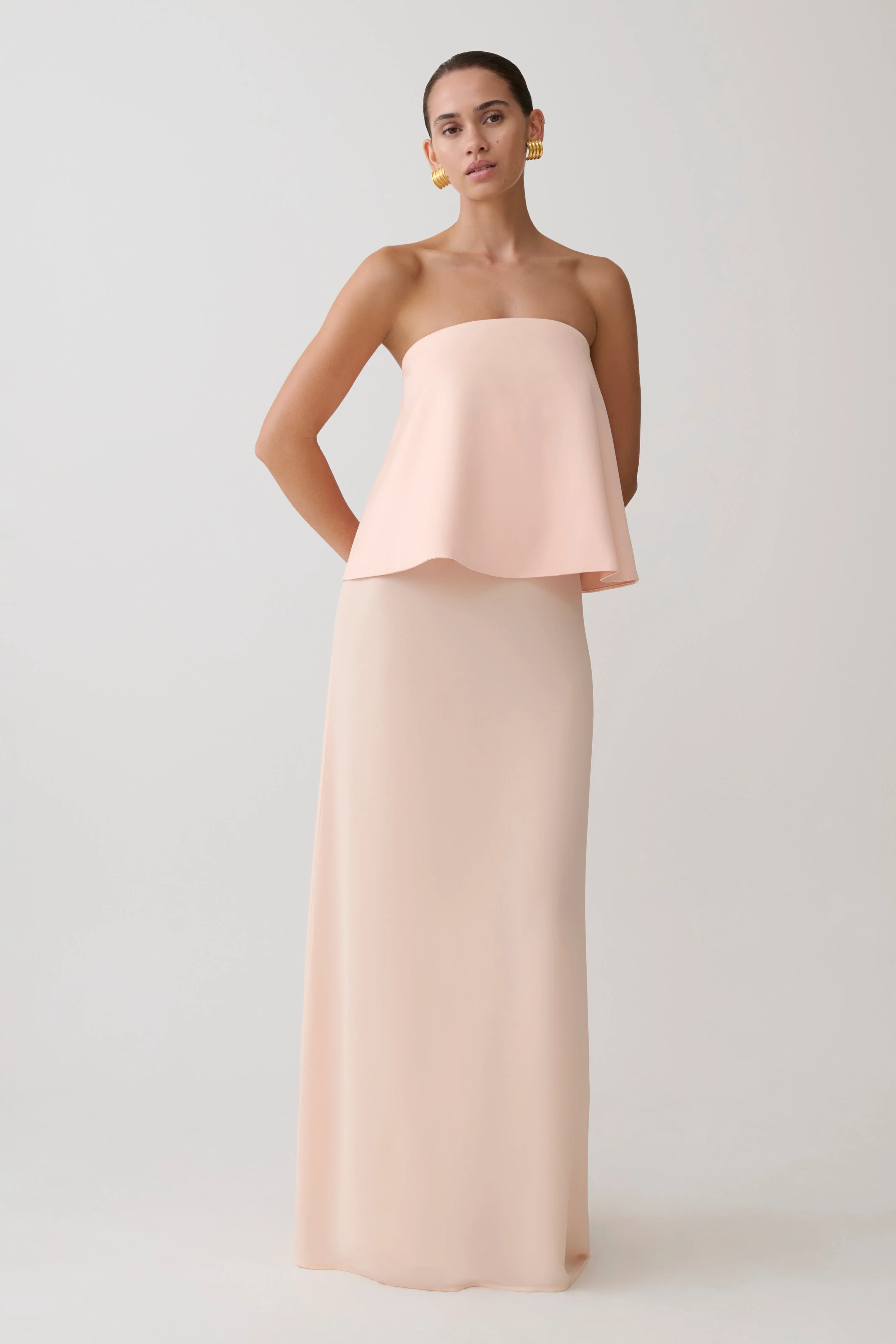 Sophia Satin Strapless Maxi Dress - Peach - Image 5