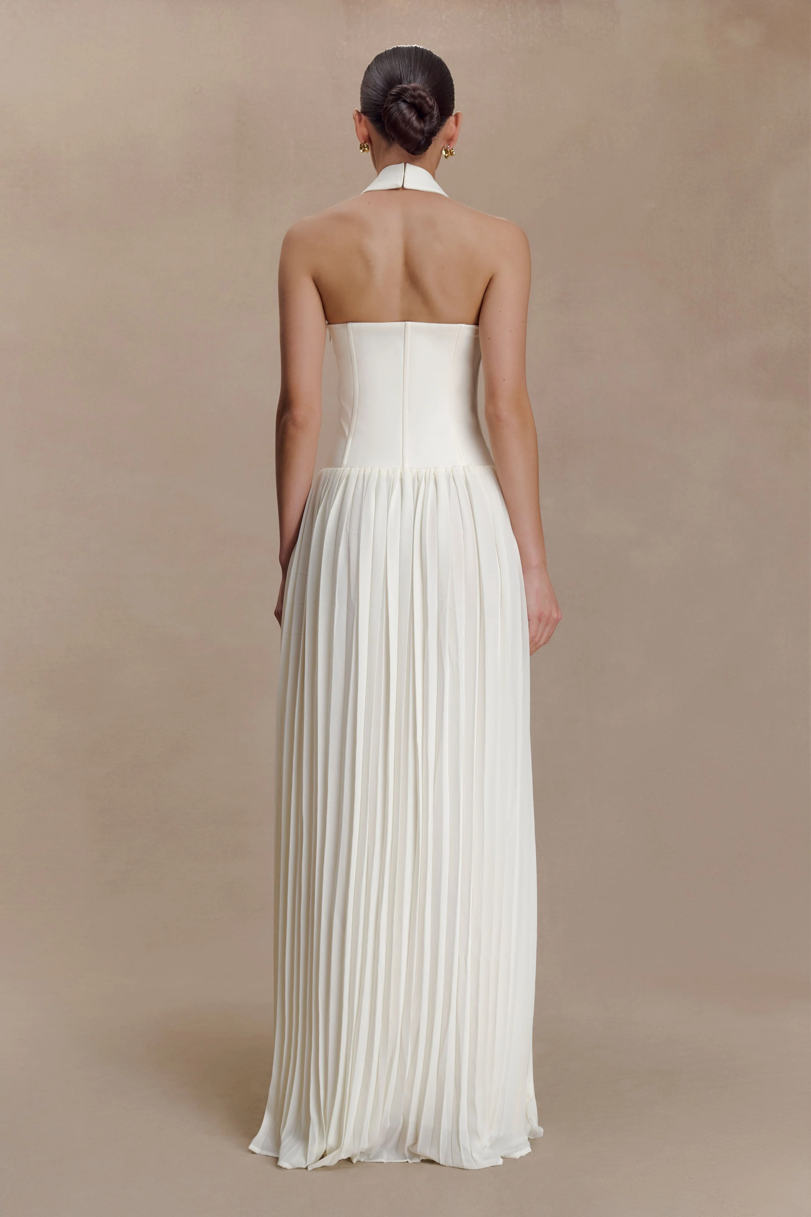 Stacie Pleated Halter Maxi Dress - Ivory - Image 2