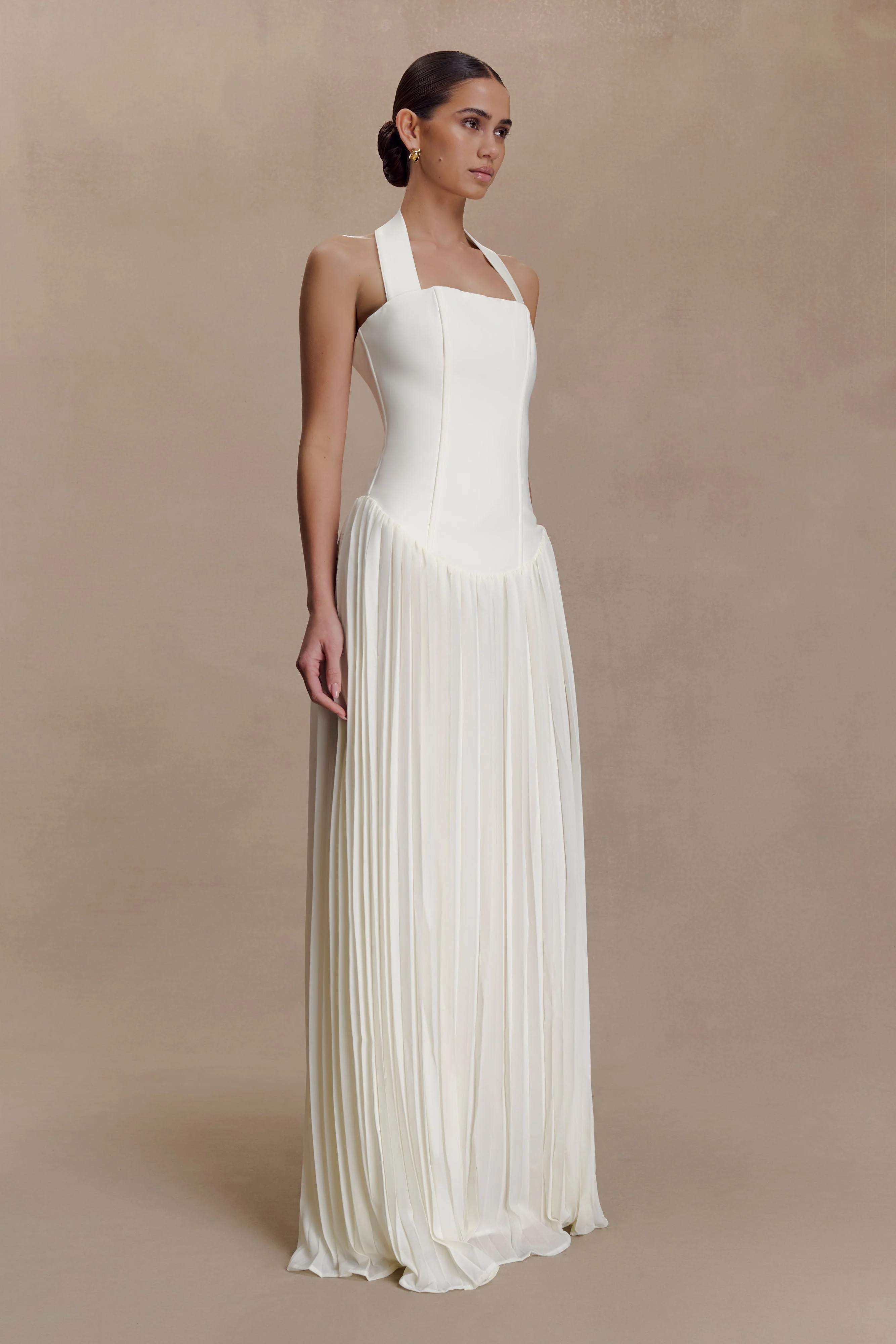 Stacie Pleated Halter Maxi Dress - Ivory - Image 5
