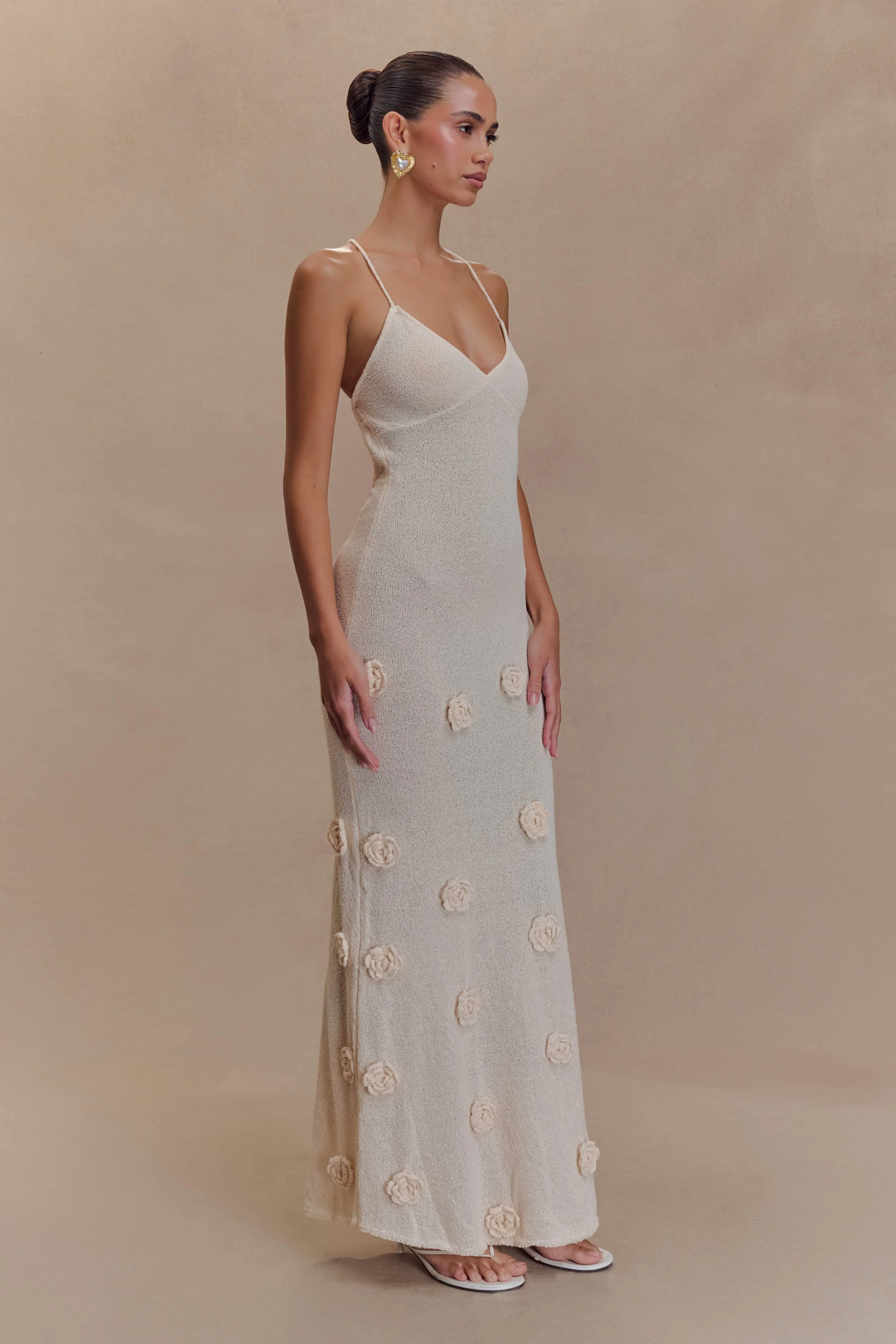 Suki Knit Maxi Dress With Flowers - Nude - Image 4