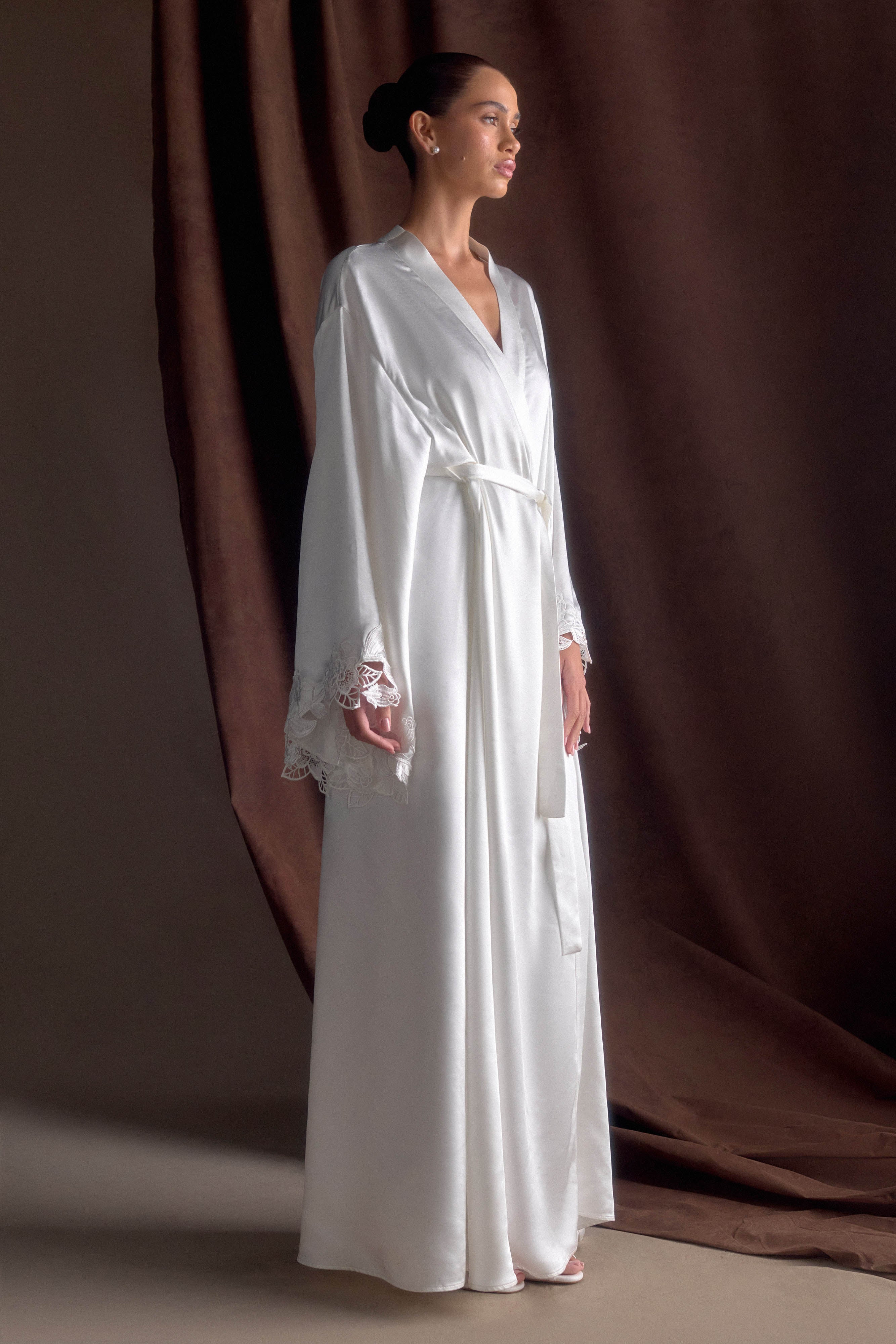 Sullivan Satin Bridal Robe With Lace - Ivory - Image 4