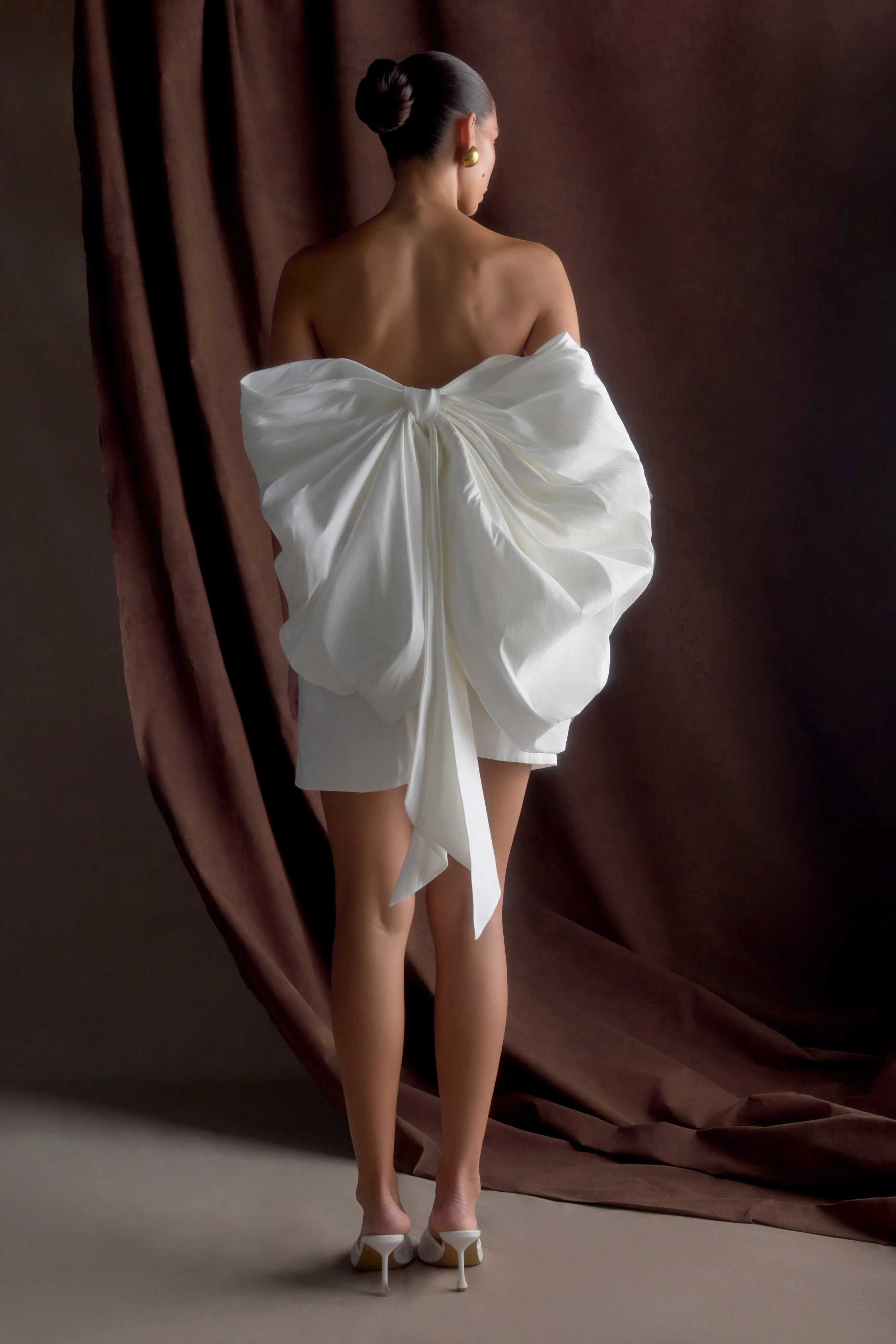 Suzette Taffeta Bow Mini Dress - White - Image 3