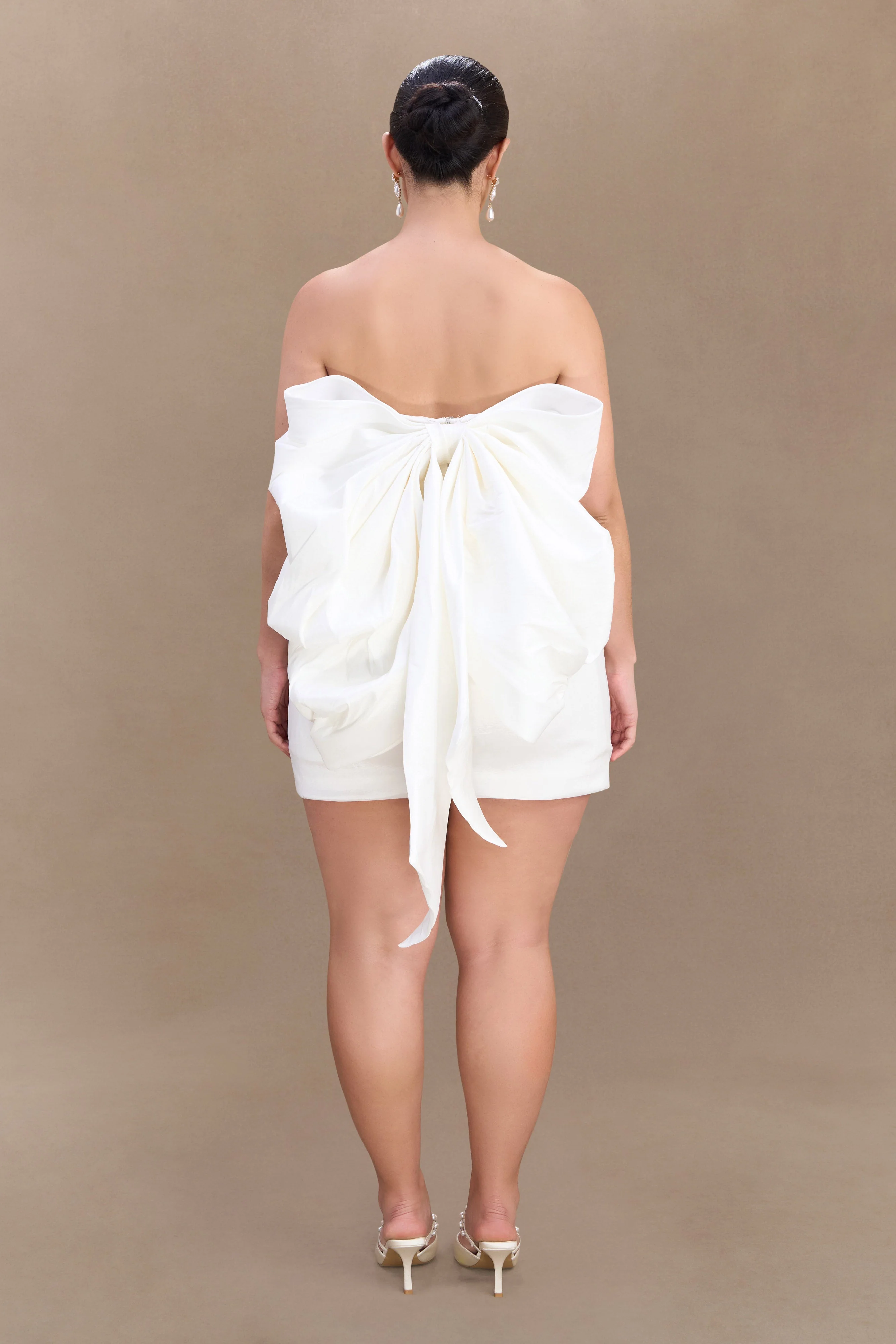 Suzette Taffeta Bow Mini Dress - White - Image 8