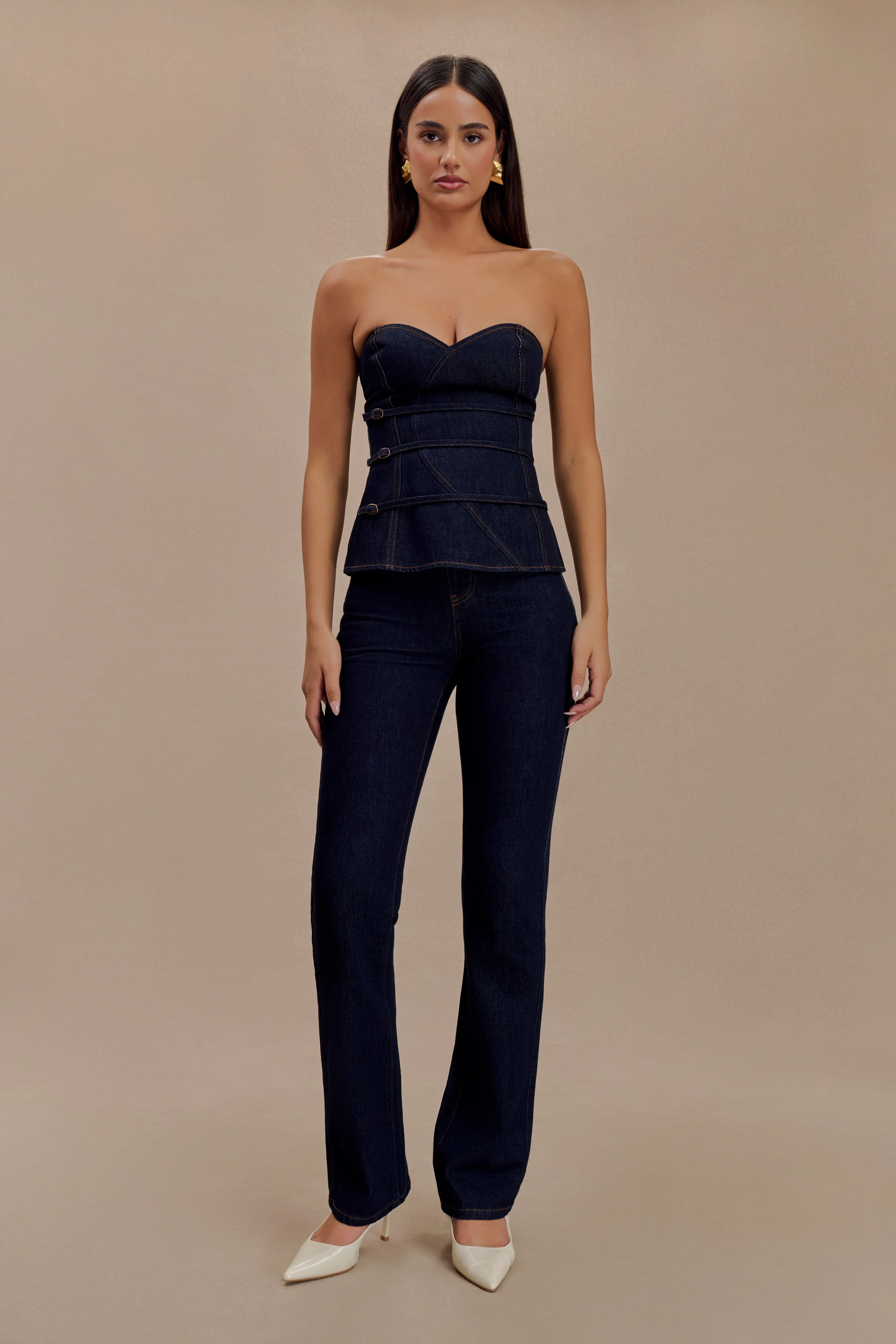 Sylas Strapless Buckle Denim Top - Indigo Blue - Image 5