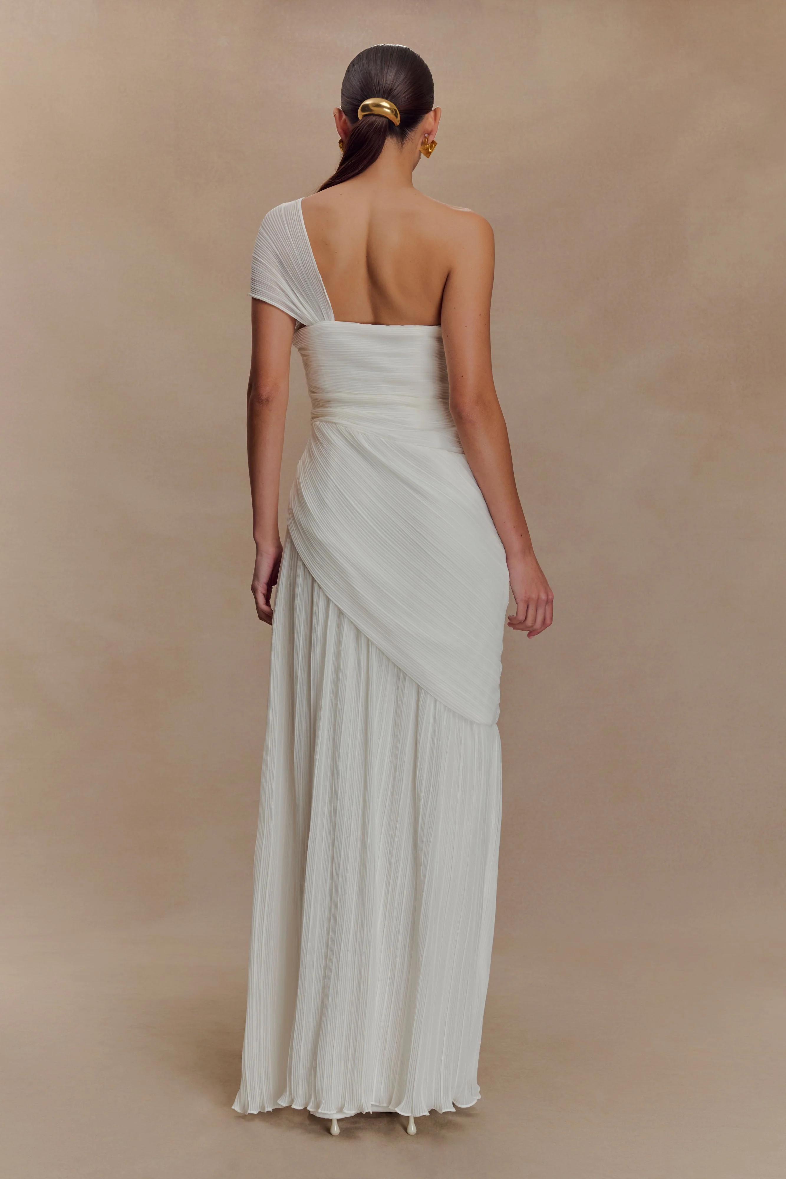 Tamara Shirred Chiffon Midi Dress - White - Image 2