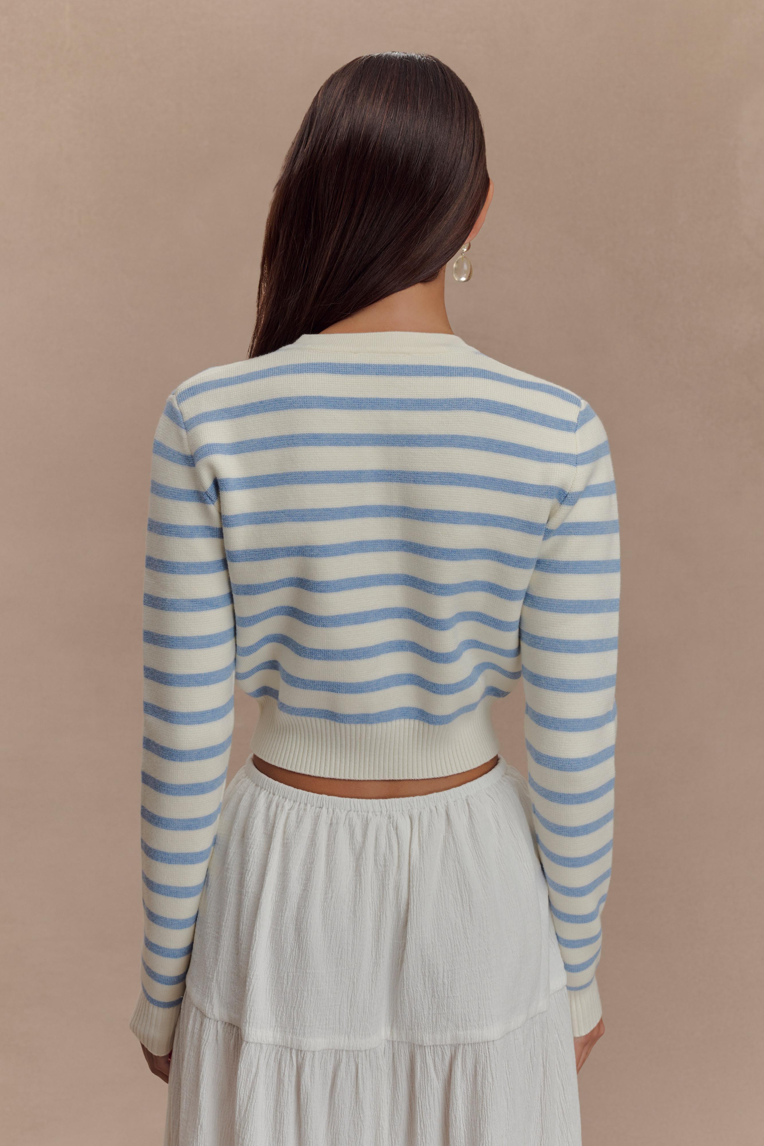 Tanner Striped Knit Cardigan - Light Blue/White - Image 2