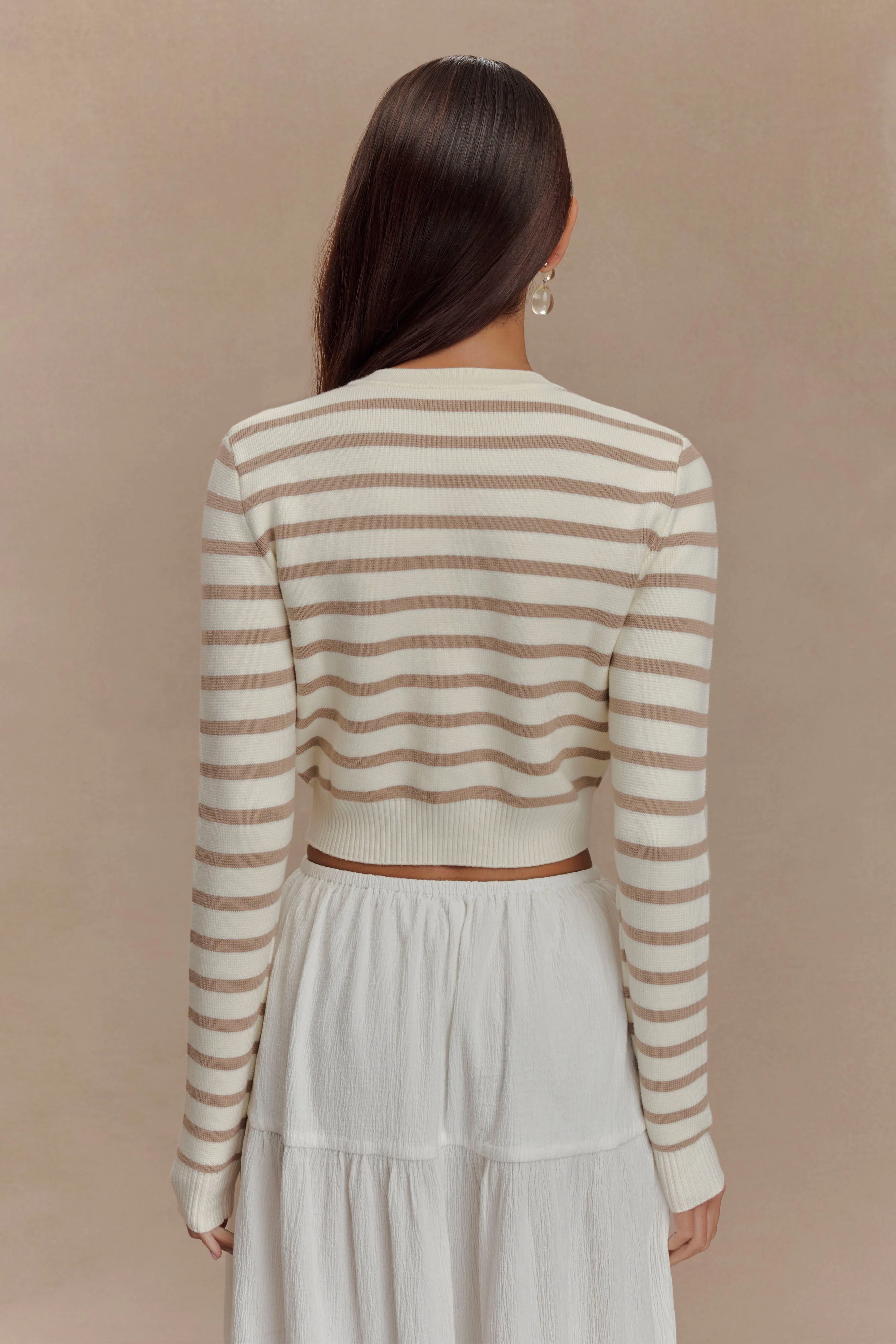 Tanner Striped Knit Cardigan - Nude/White - Image 2