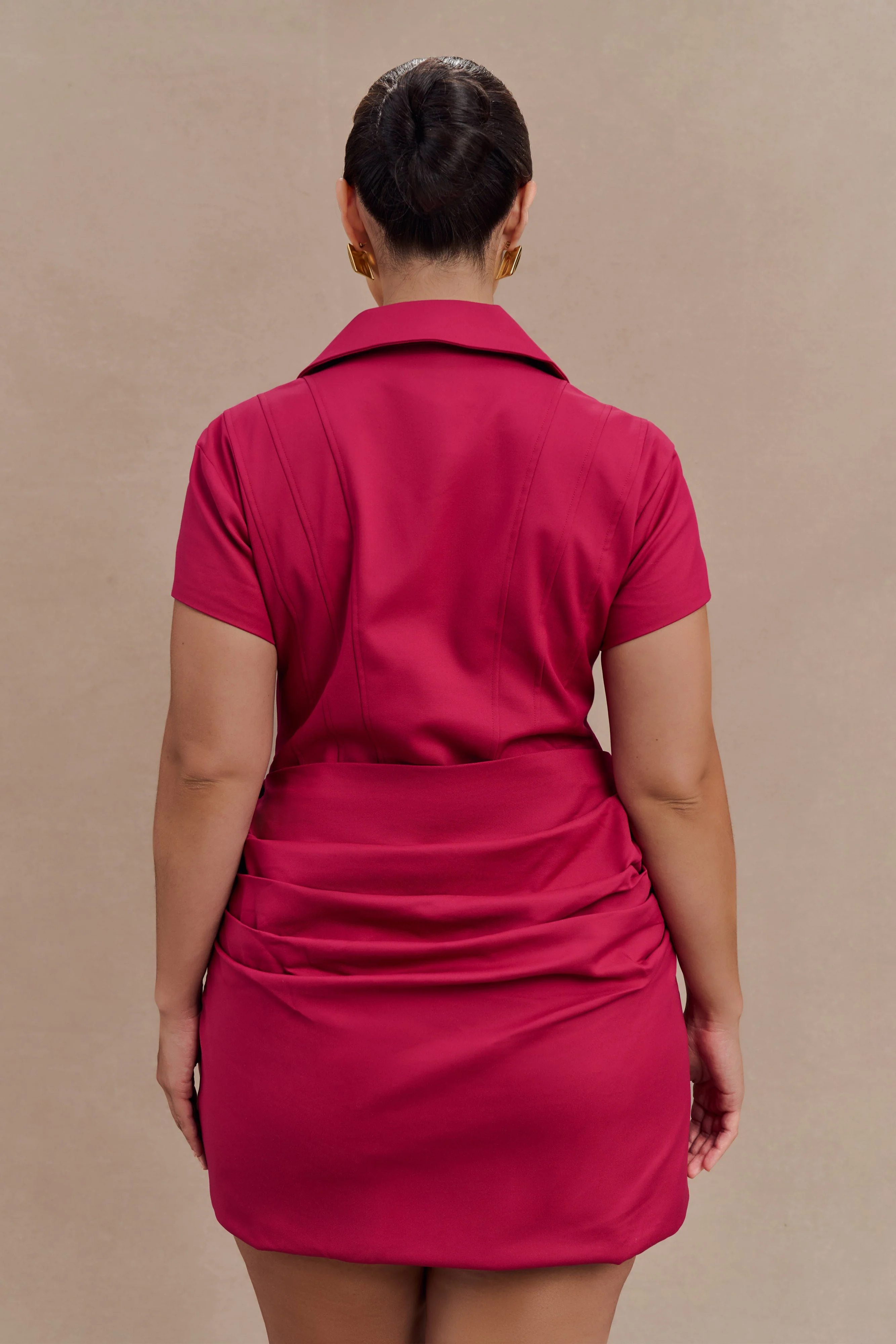Tarryn Collared Cotton Mini Dress - Dragonfruit - Image 7