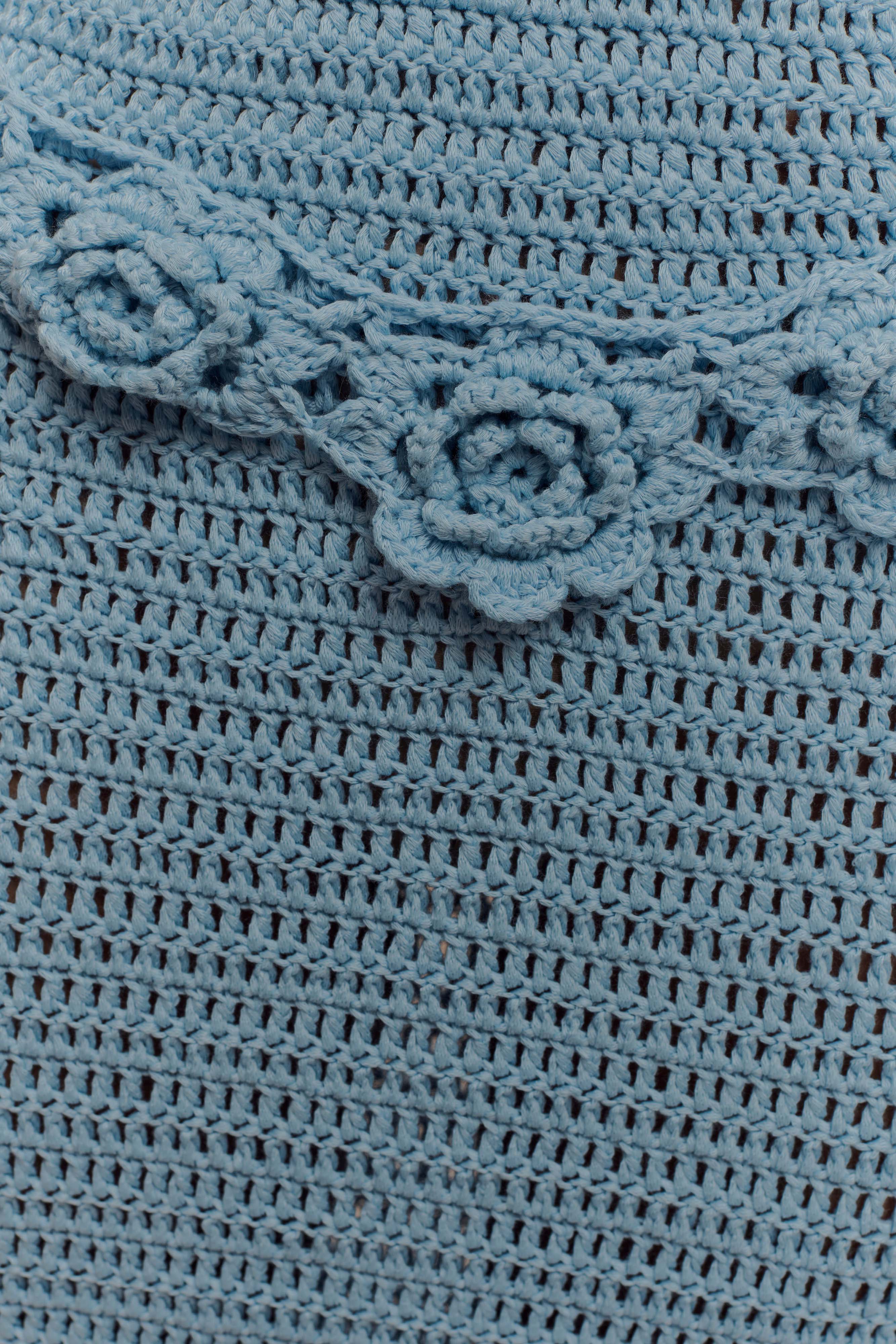Teagan Floral Hand Crochet Midi Dress - Blue - Image 5