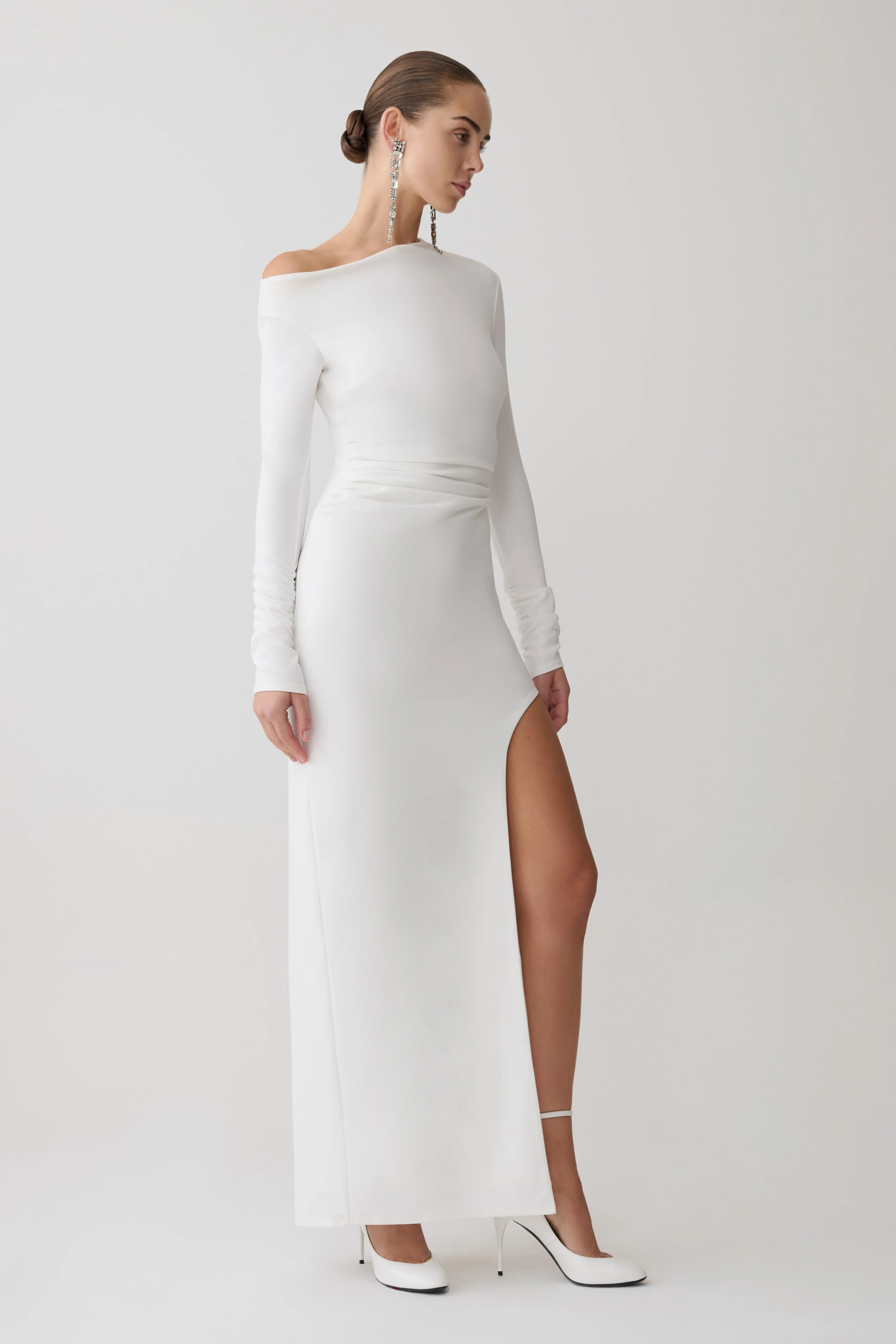 Thalyn Crepe Maxi Dress With Split - White - Image 3