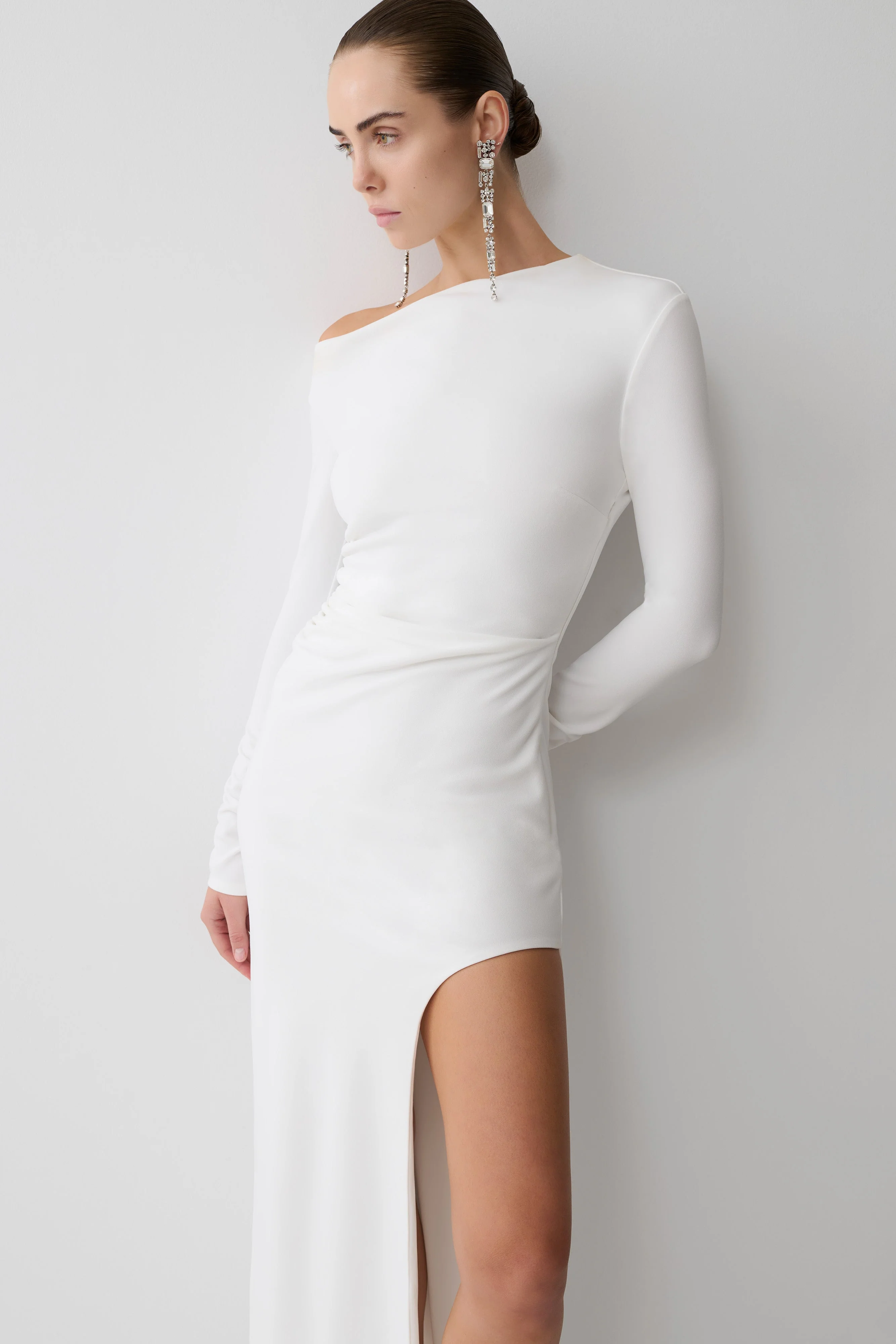 Thalyn Crepe Maxi Dress With Split - White - Image 5