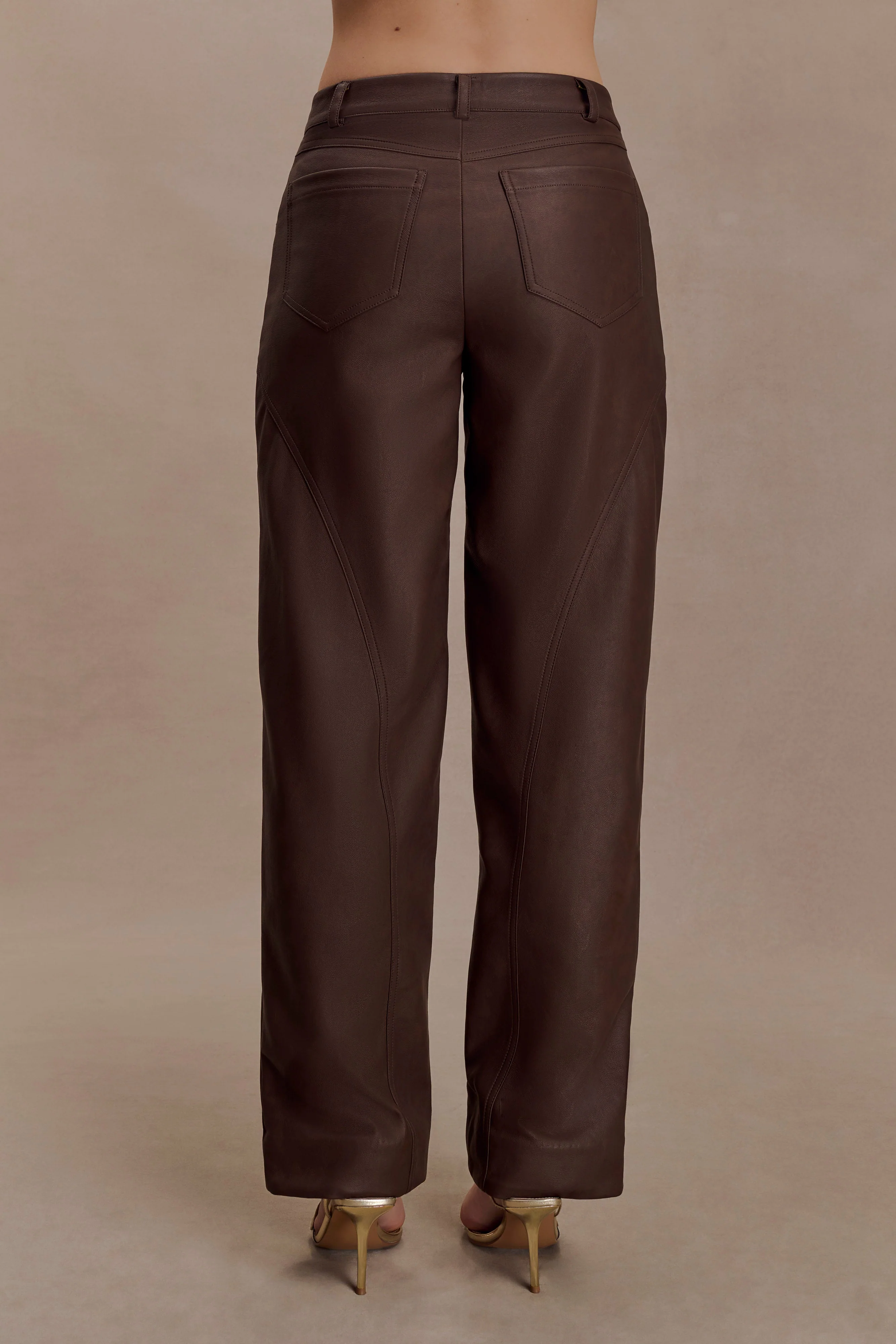 Theo Faux Leather Mid Rise Pants - Dark Chocolate - Image 6