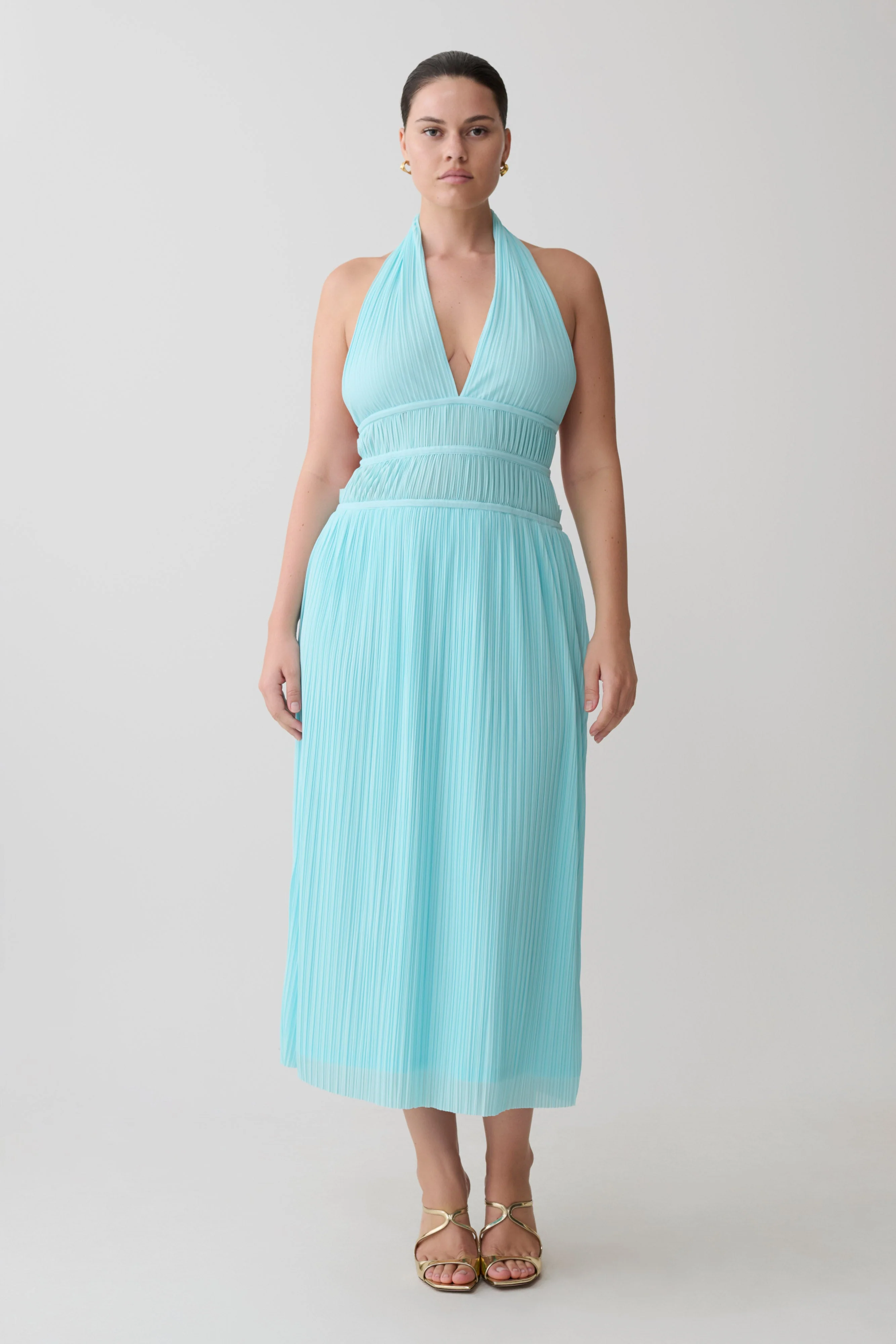 Thien Cowl Halter Midi Dress - Blue - Image 10