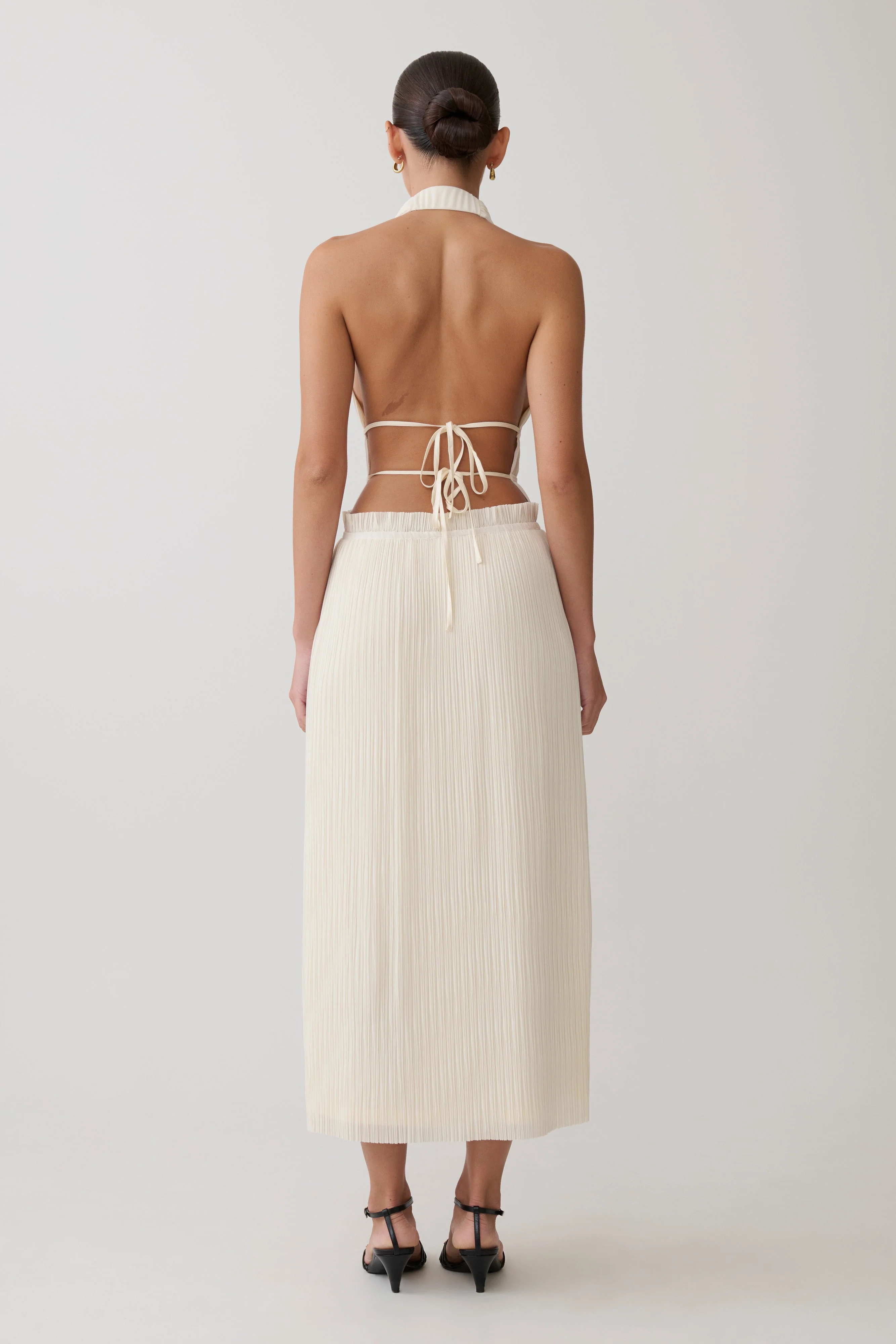 Thien Cowl Halter Midi Dress - Ivory - Image 3