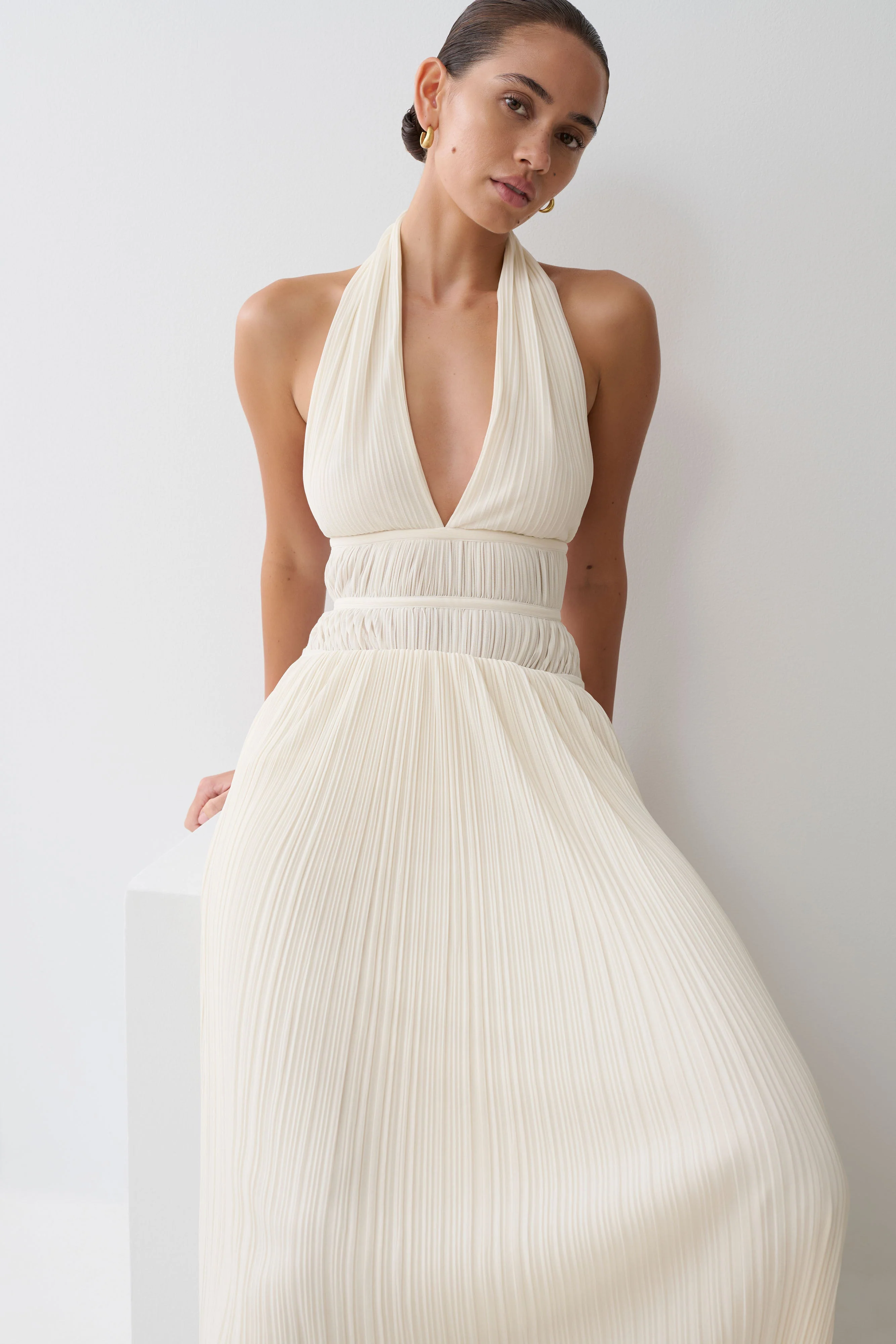 Thien Cowl Halter Midi Dress - Ivory - Image 6