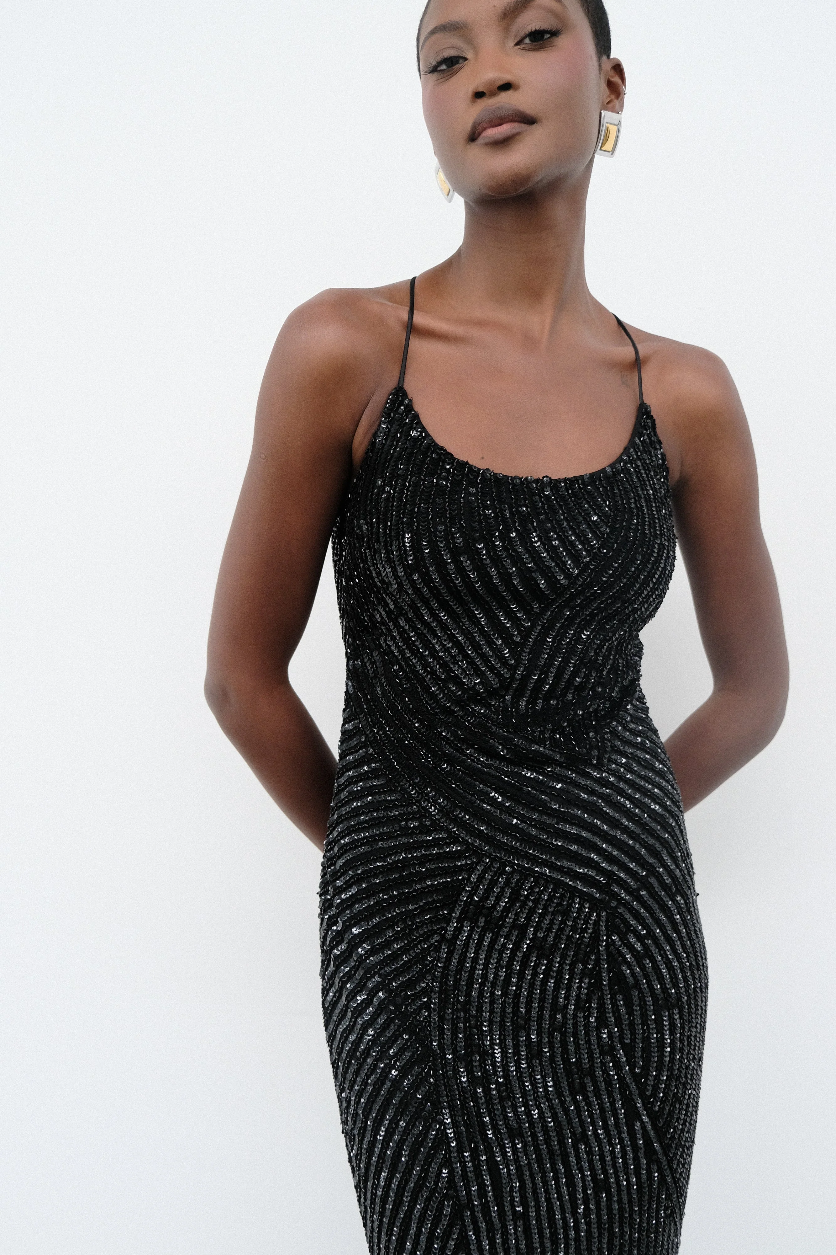 Tierra Sequin Maxi Dress - Black - Image 3
