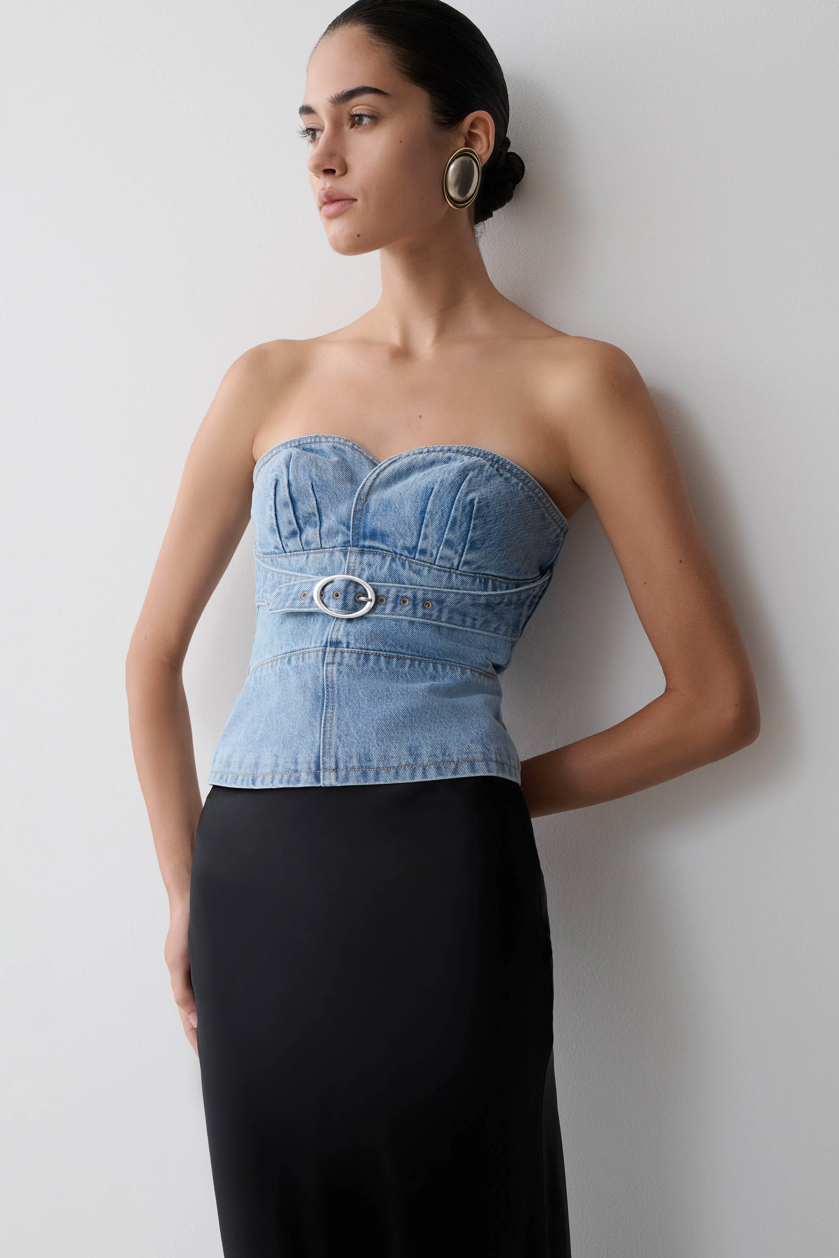 Tommy Strapless Denim Top With Buckle - Classic Blue - Image 3