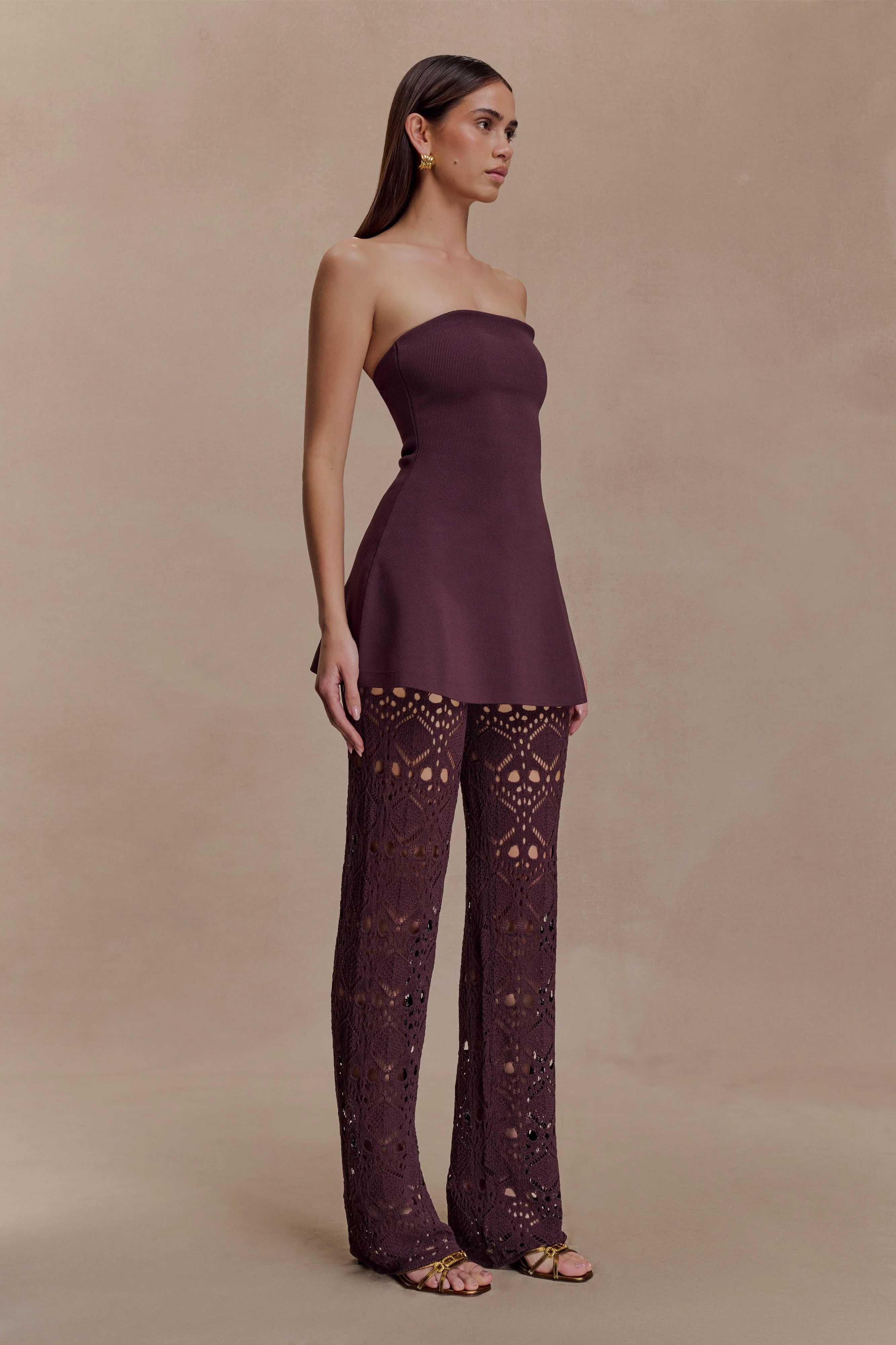 Trena Crochet Knit Pants - Chocolate - Image 4