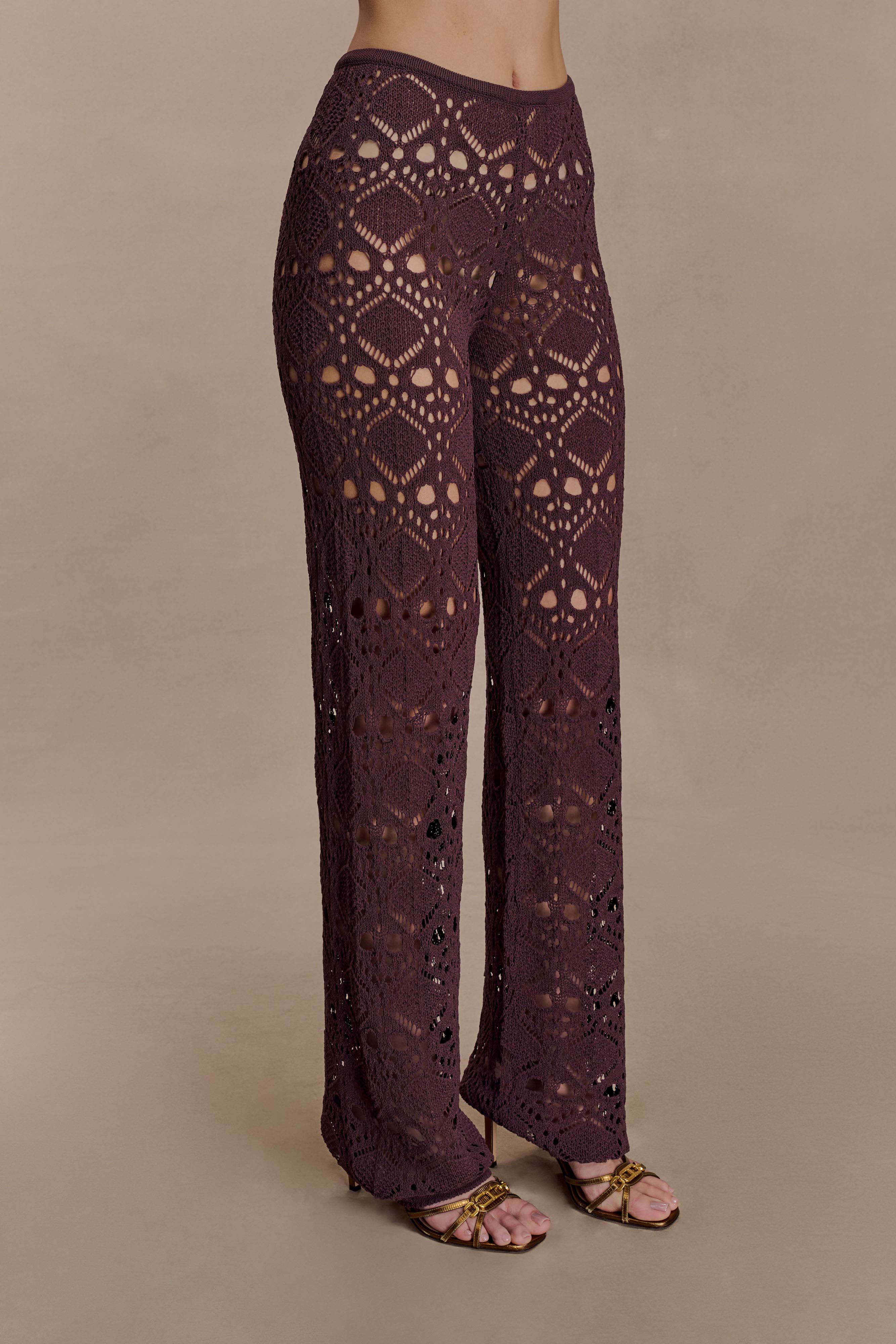 Trena Crochet Knit Pants - Chocolate - Image 5