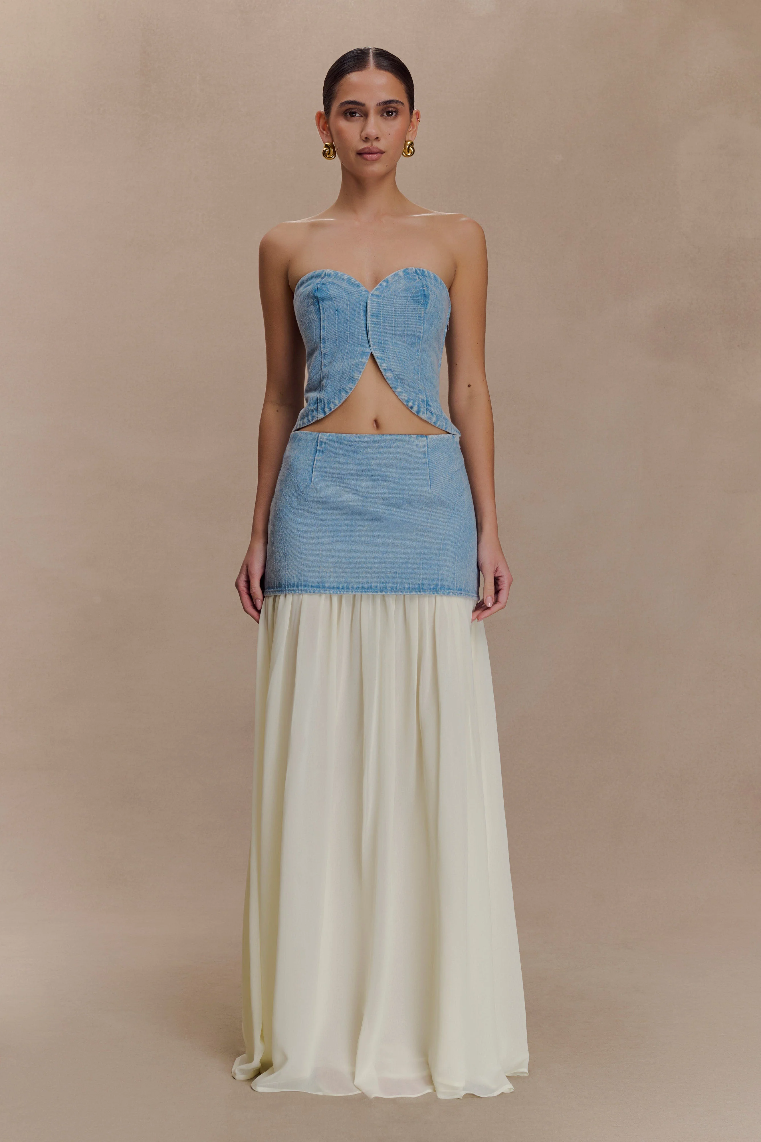 Tully Strapless Topstitch Denim Top - 80'S Blue - Image 3