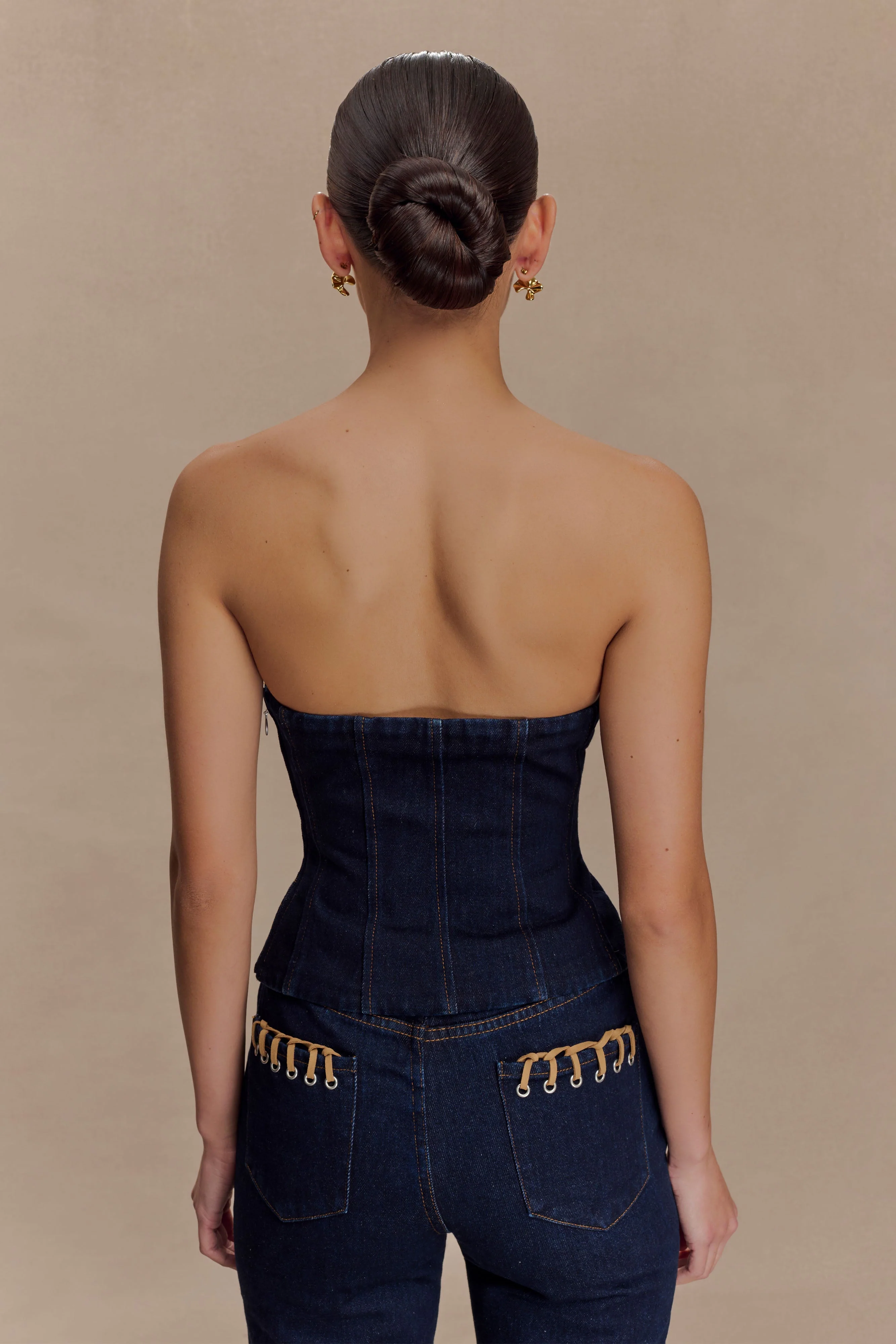 Tully Strapless Topstitch Denim Top - Indigo Blue - Image 2