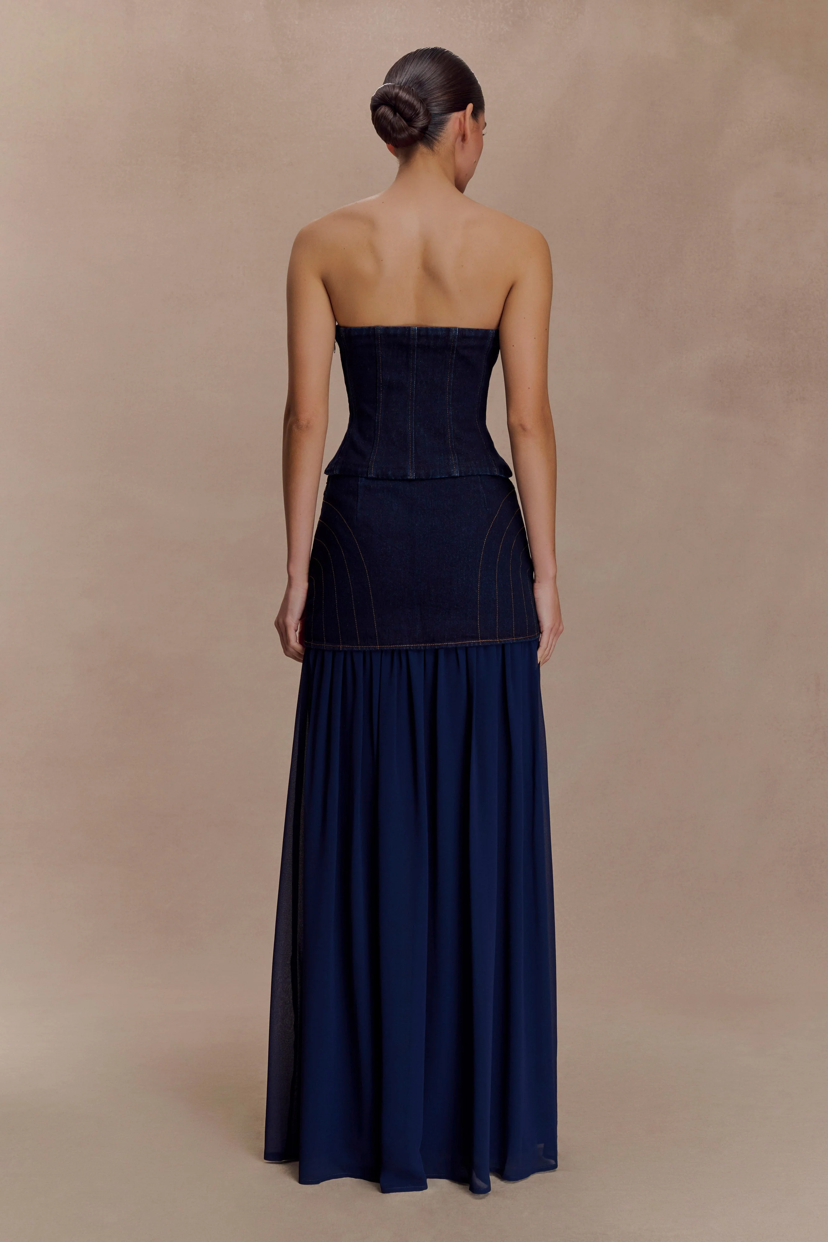 Tully Strapless Topstitch Denim Top - Indigo Blue - Image 4