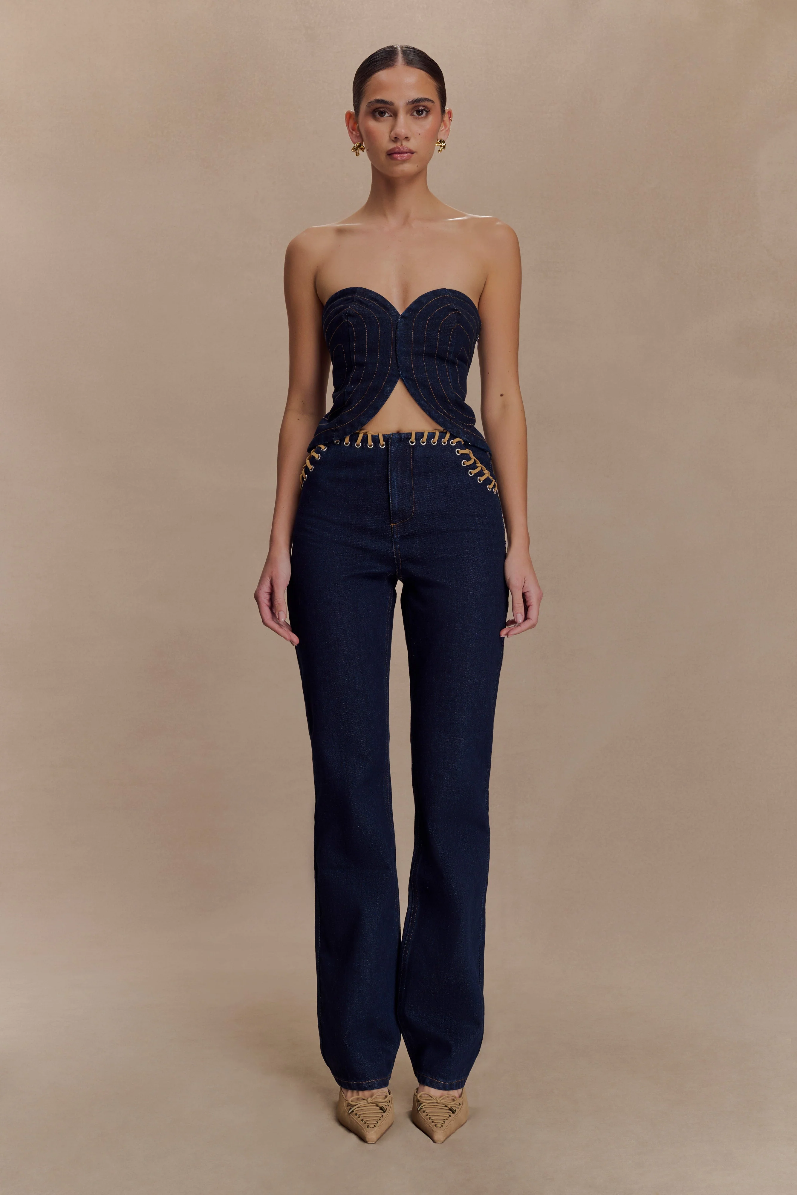Tully Strapless Topstitch Denim Top - Indigo Blue - Image 6