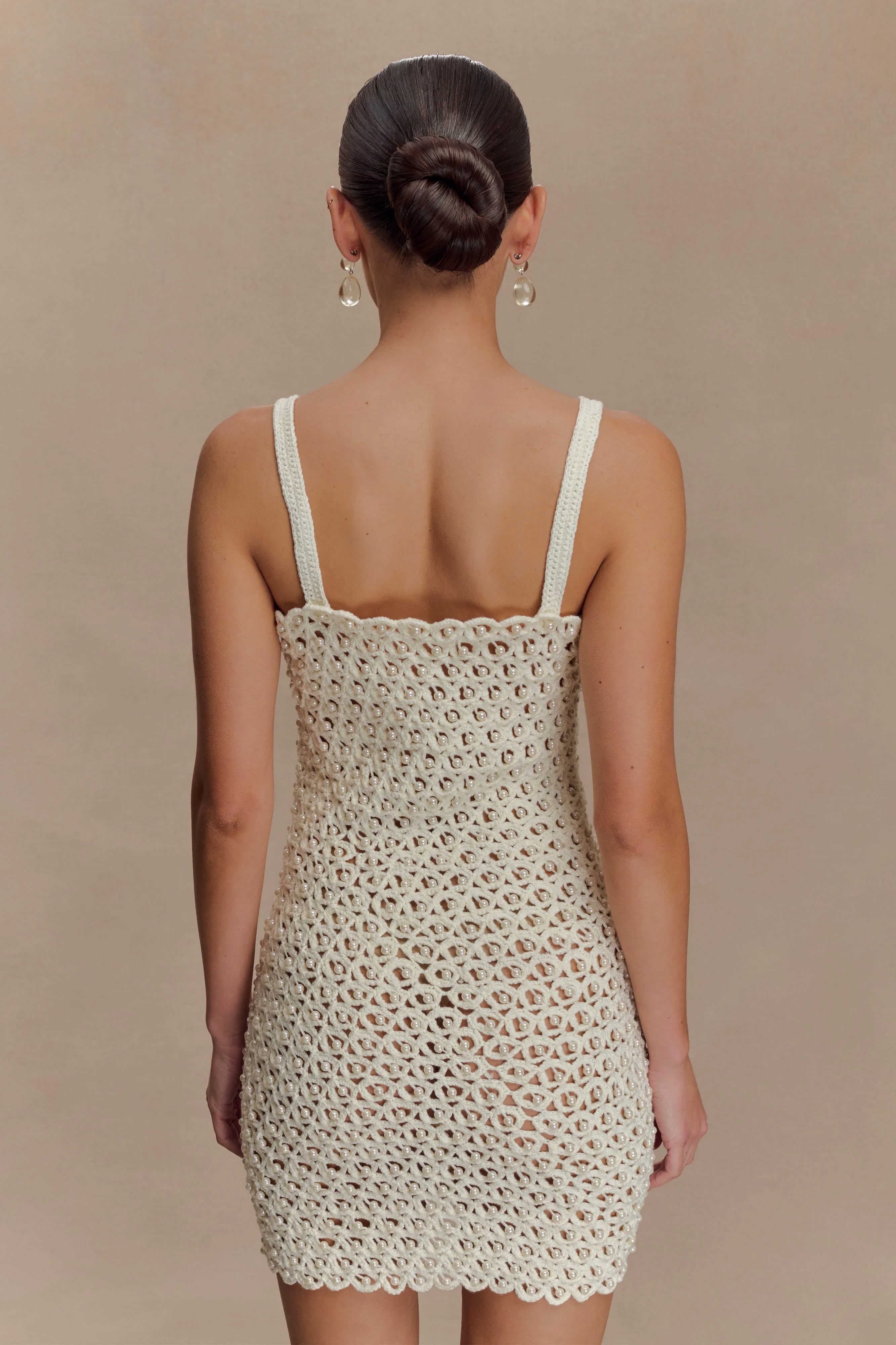 Vanessa Hand Crochet Pearl Mini Dress - Ivory - Image 6