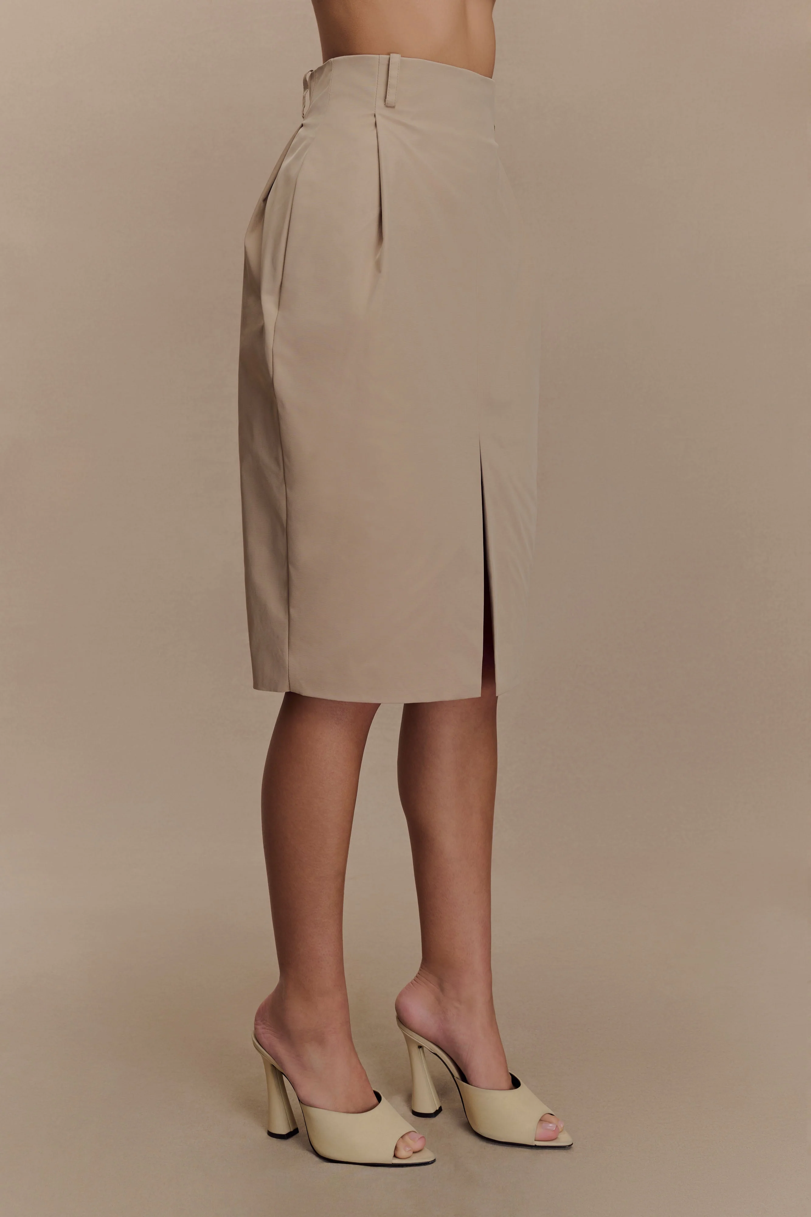 Vera Twill Split Front Midi Skirt - Camel - Image 6