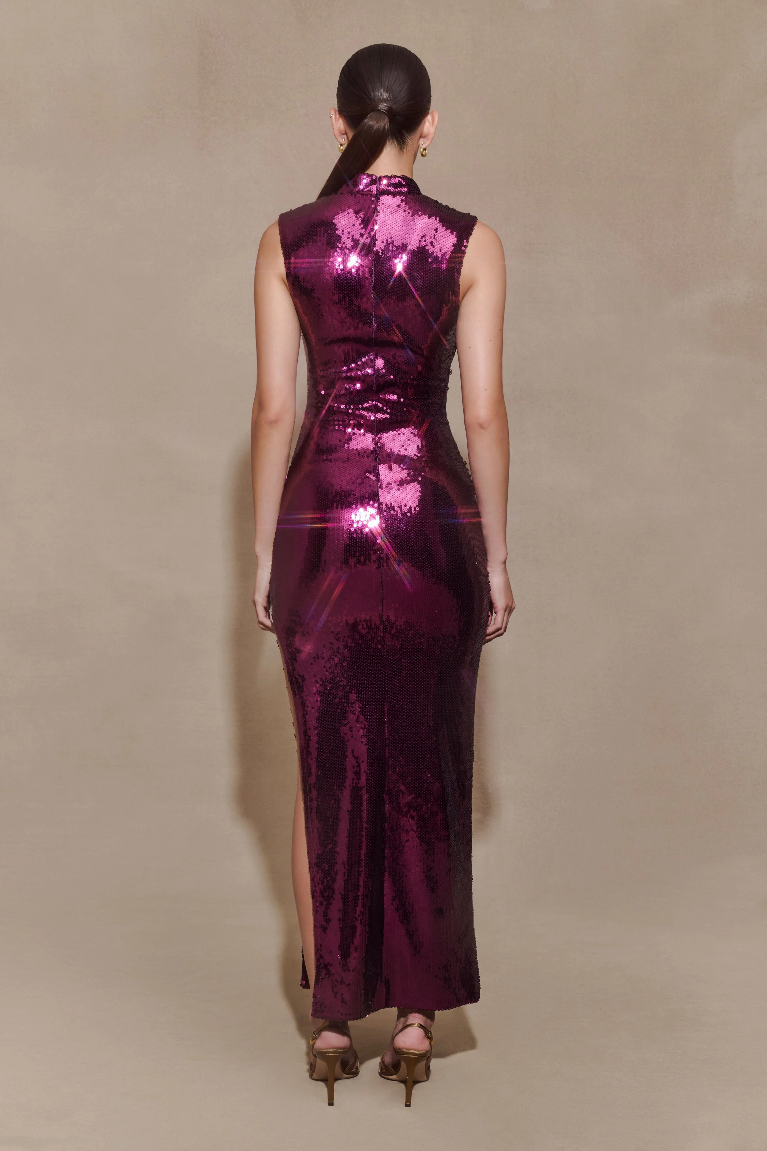 Veronica Sequin Midi Dress - Plum - Image 2