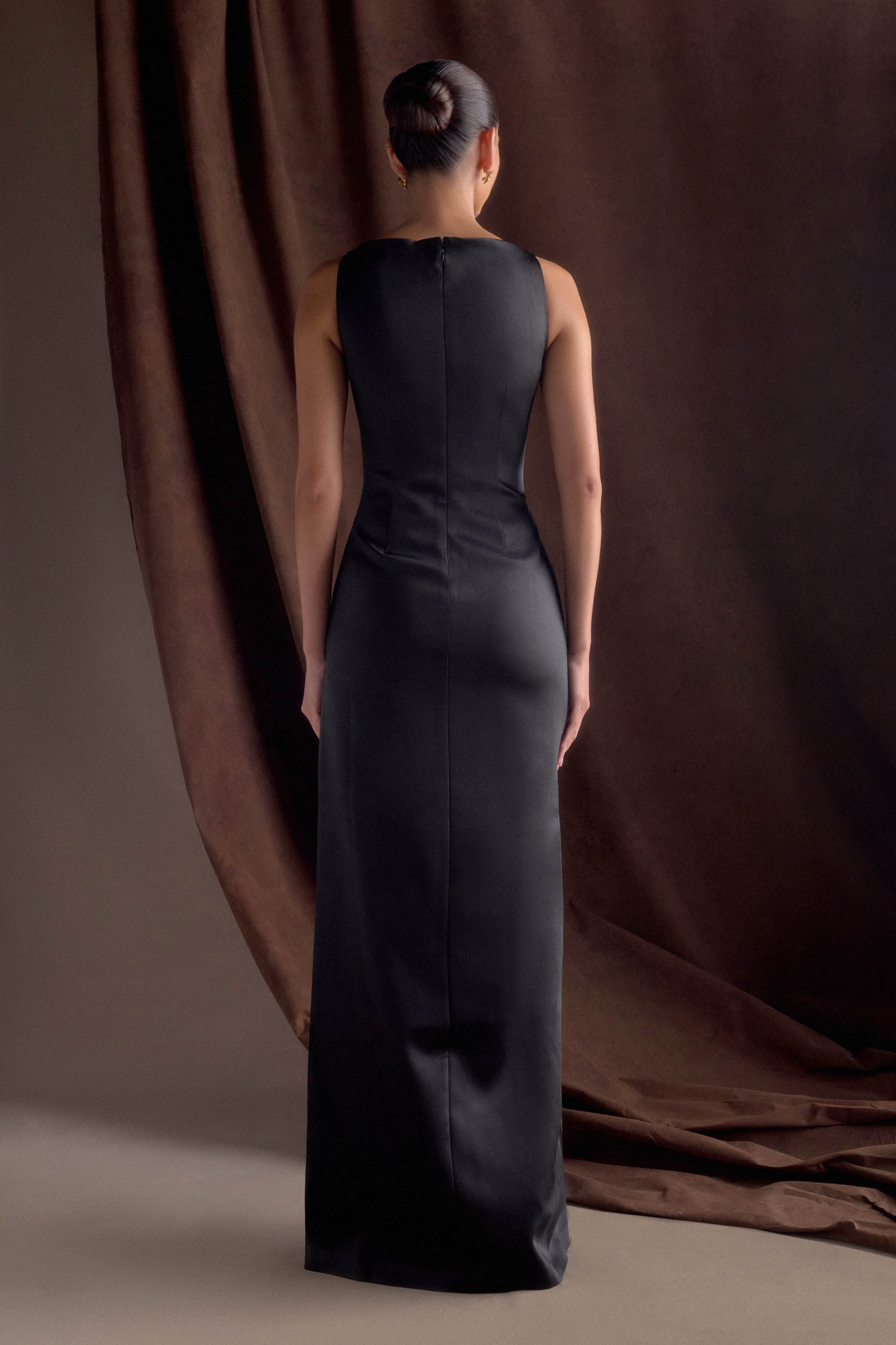 Violet Sleeveless Satin Maxi Dress - Black - Image 2