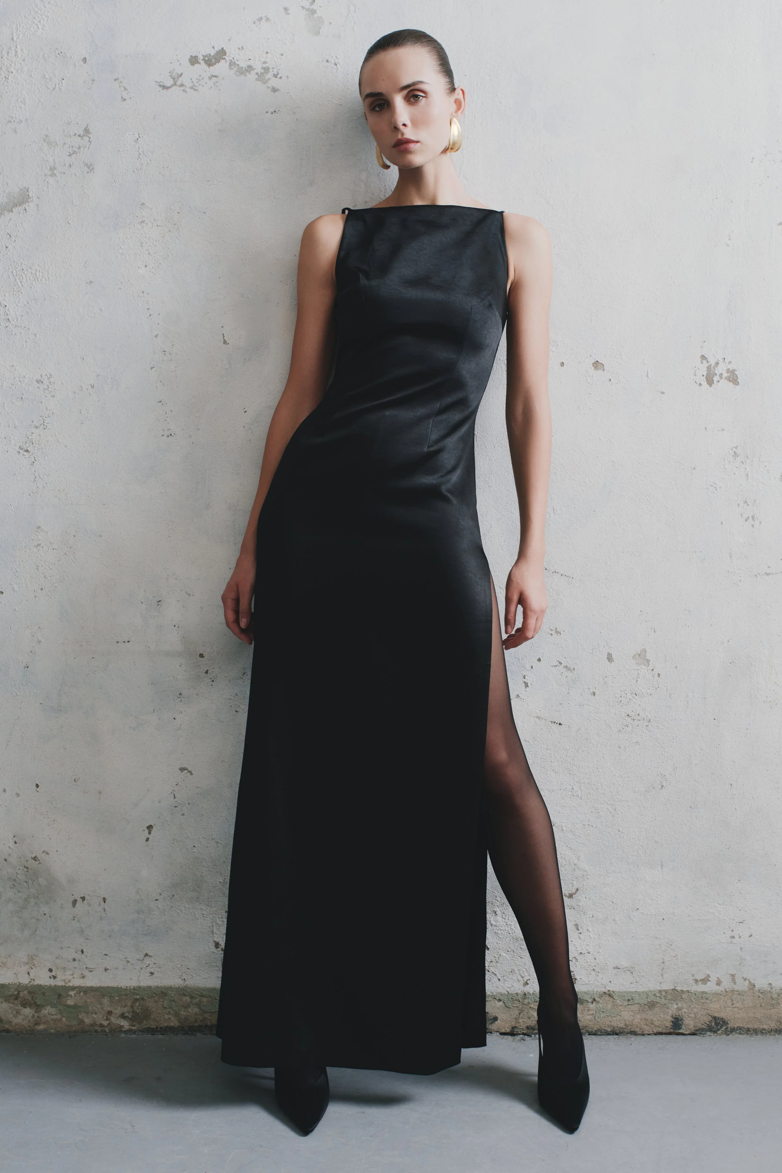 Violet Sleeveless Satin Maxi Dress - Black - Image 4