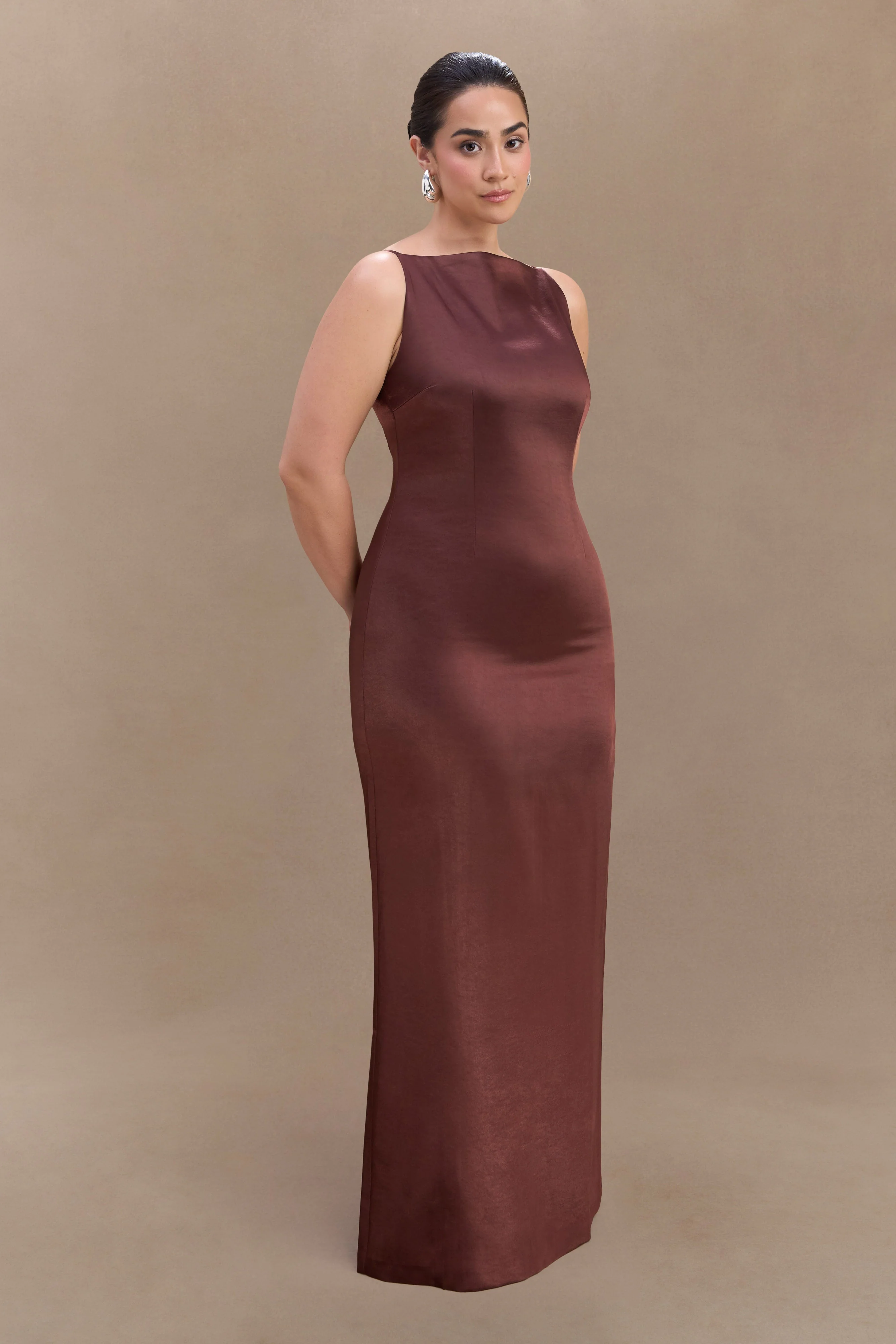 Violet Sleeveless Satin Maxi Dress - Dark Chocolate - Image 7
