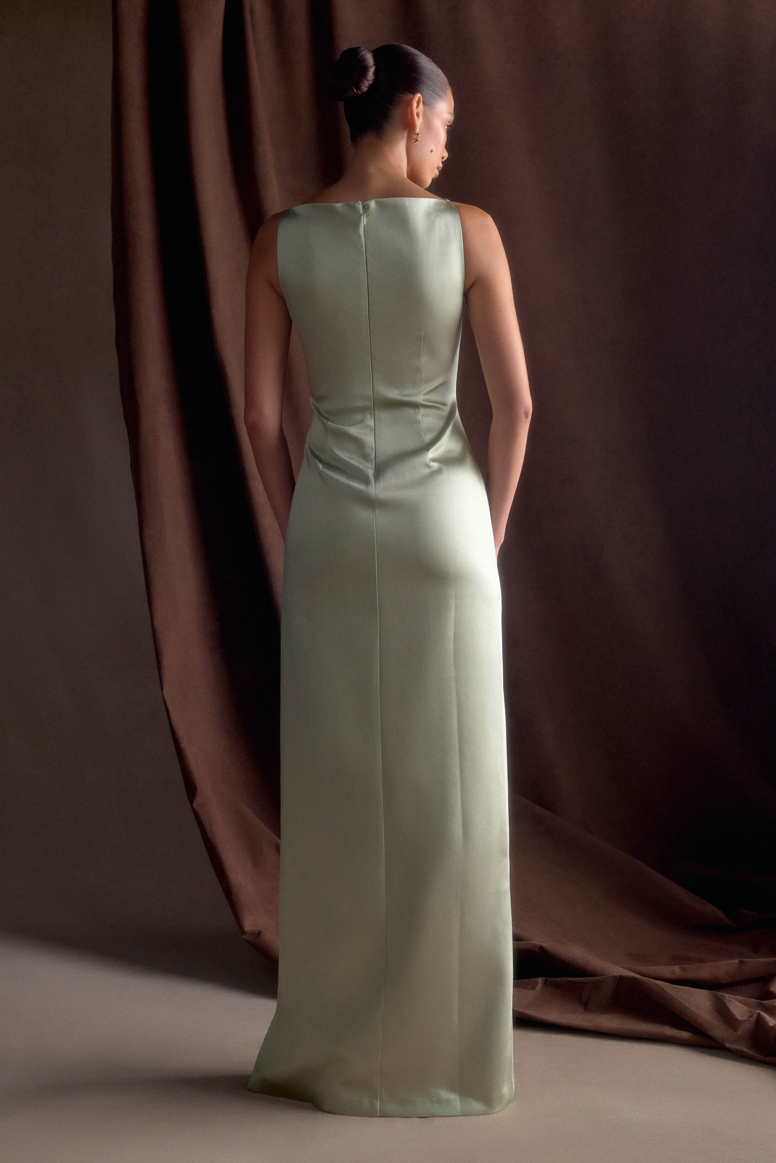 Violet Sleeveless Satin Maxi Dress - Sage - Image 2