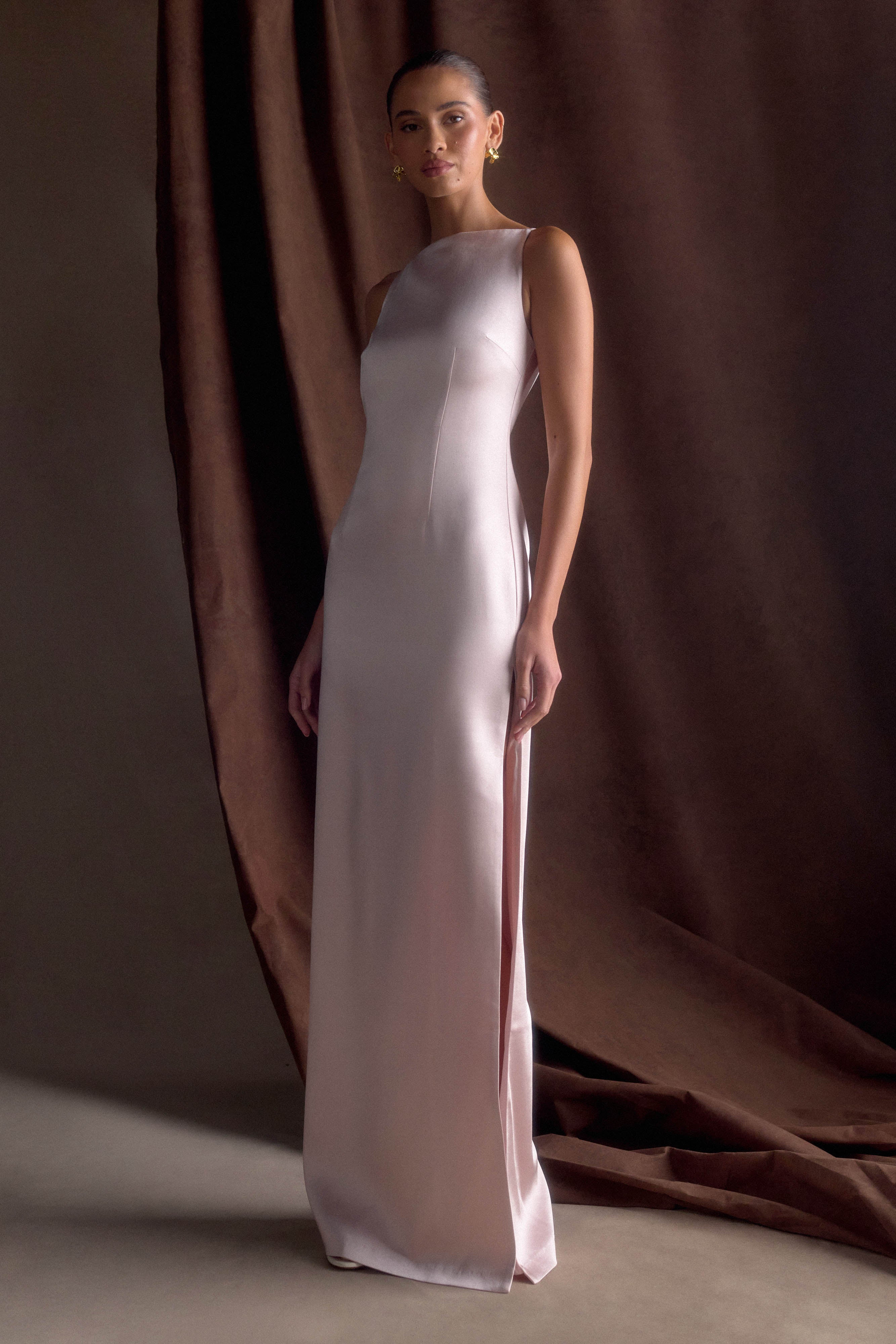 Violet Sleeveless Satin Maxi Dress - Soft Pink - Image 10