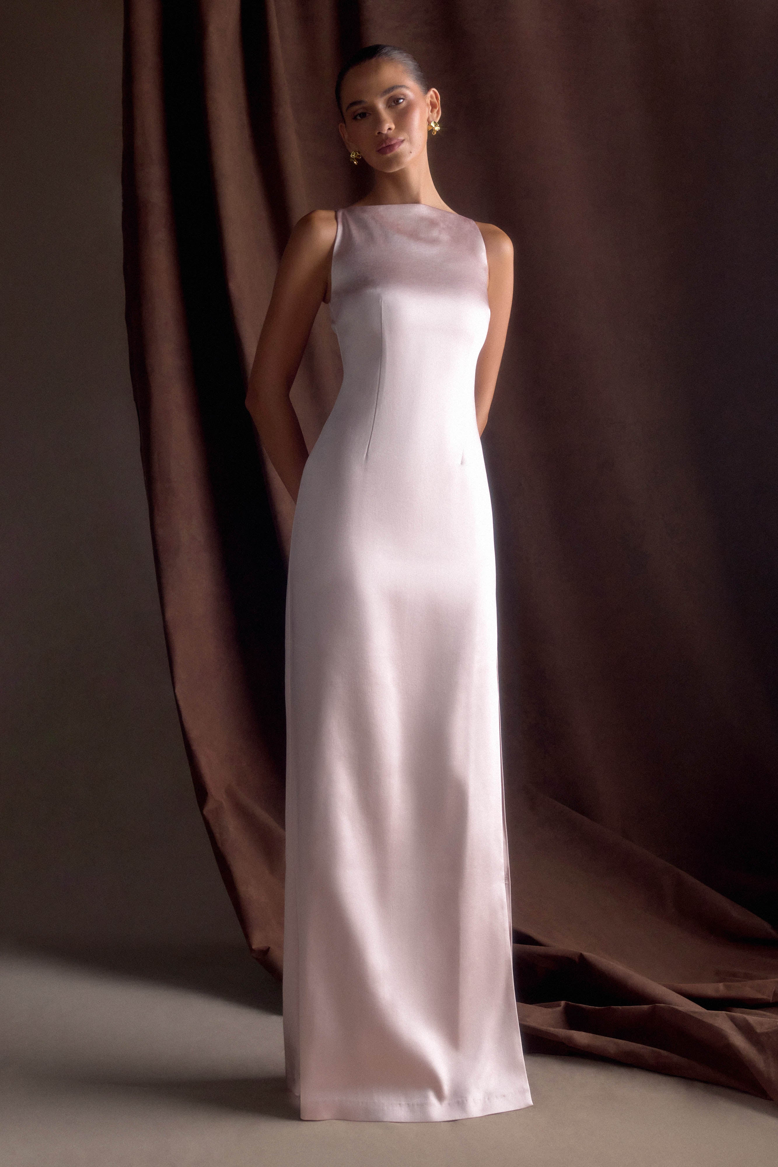 Violet Sleeveless Satin Maxi Dress - Soft Pink - Image 11