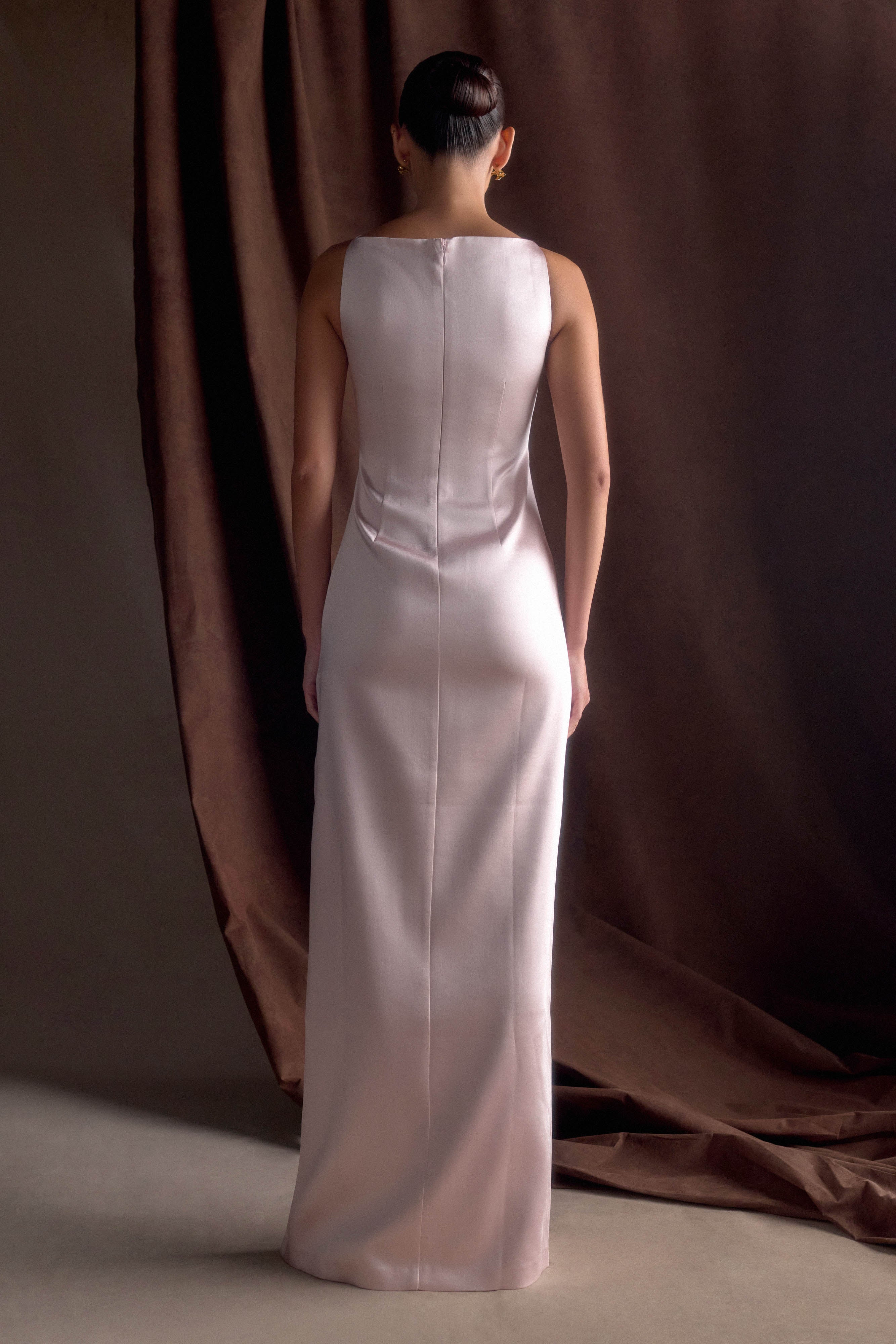 Violet Sleeveless Satin Maxi Dress - Soft Pink - Image 2