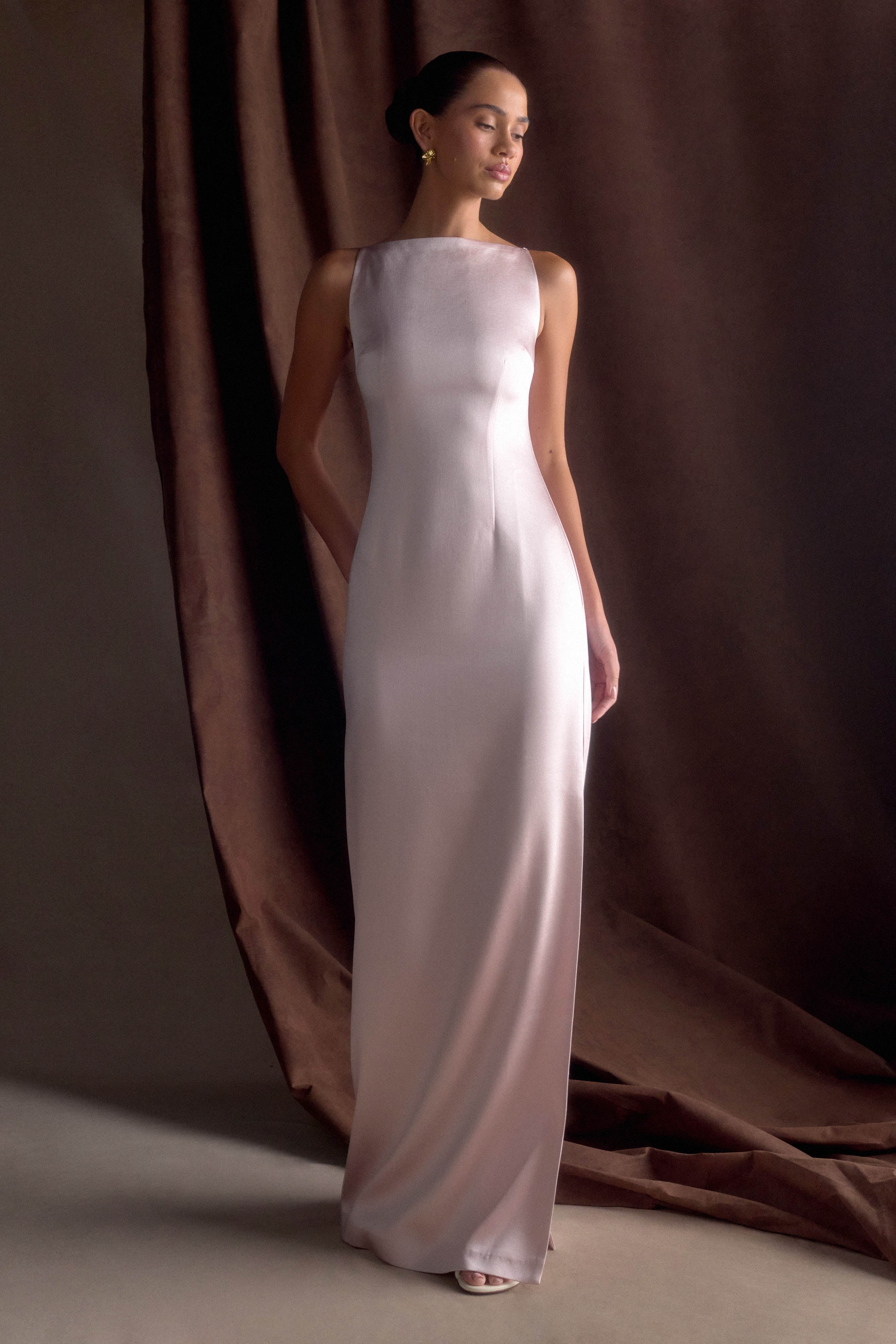 Violet Sleeveless Satin Maxi Dress - Soft Pink - Image 9