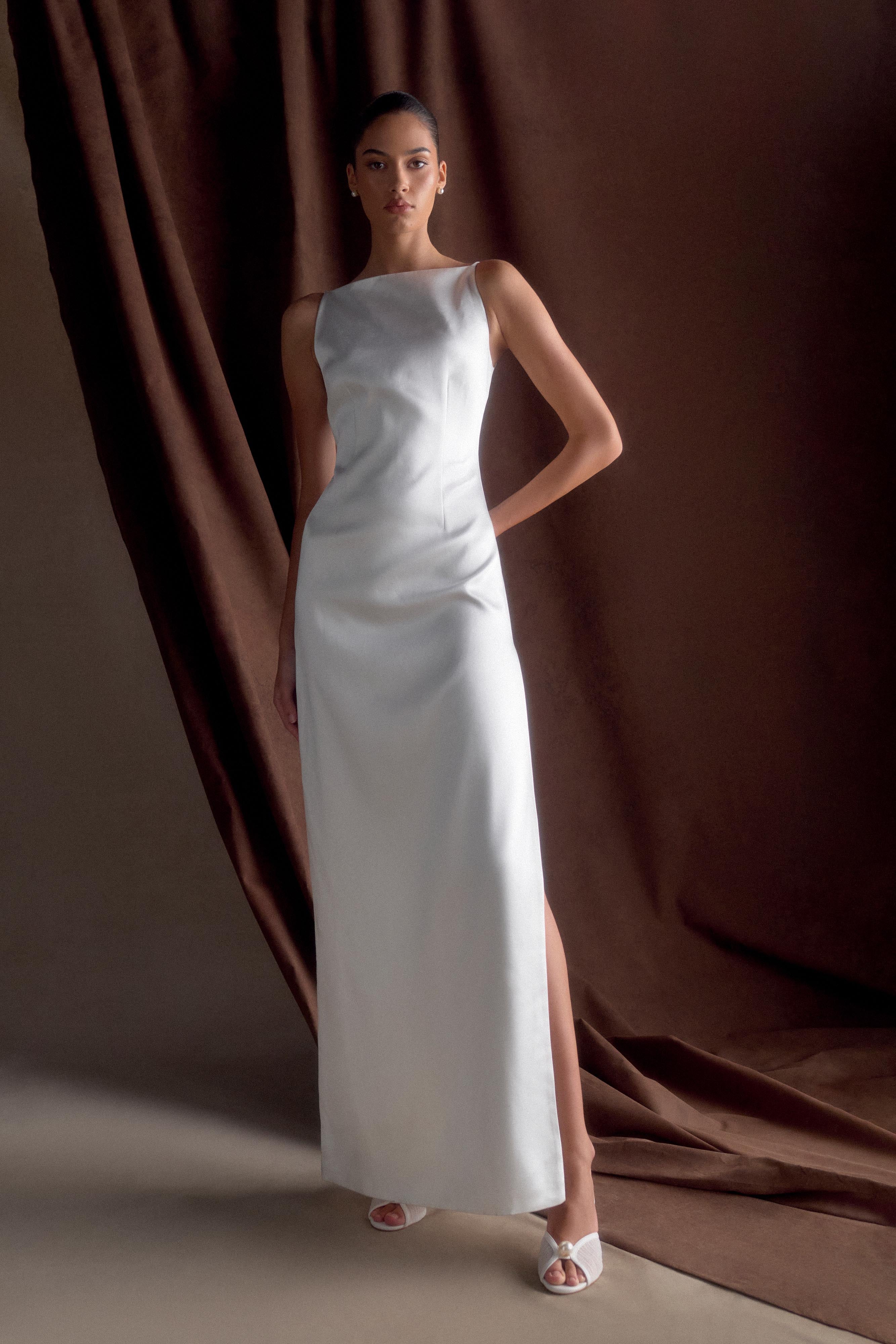 Violet Sleeveless Satin Maxi Dress - White - Image 10