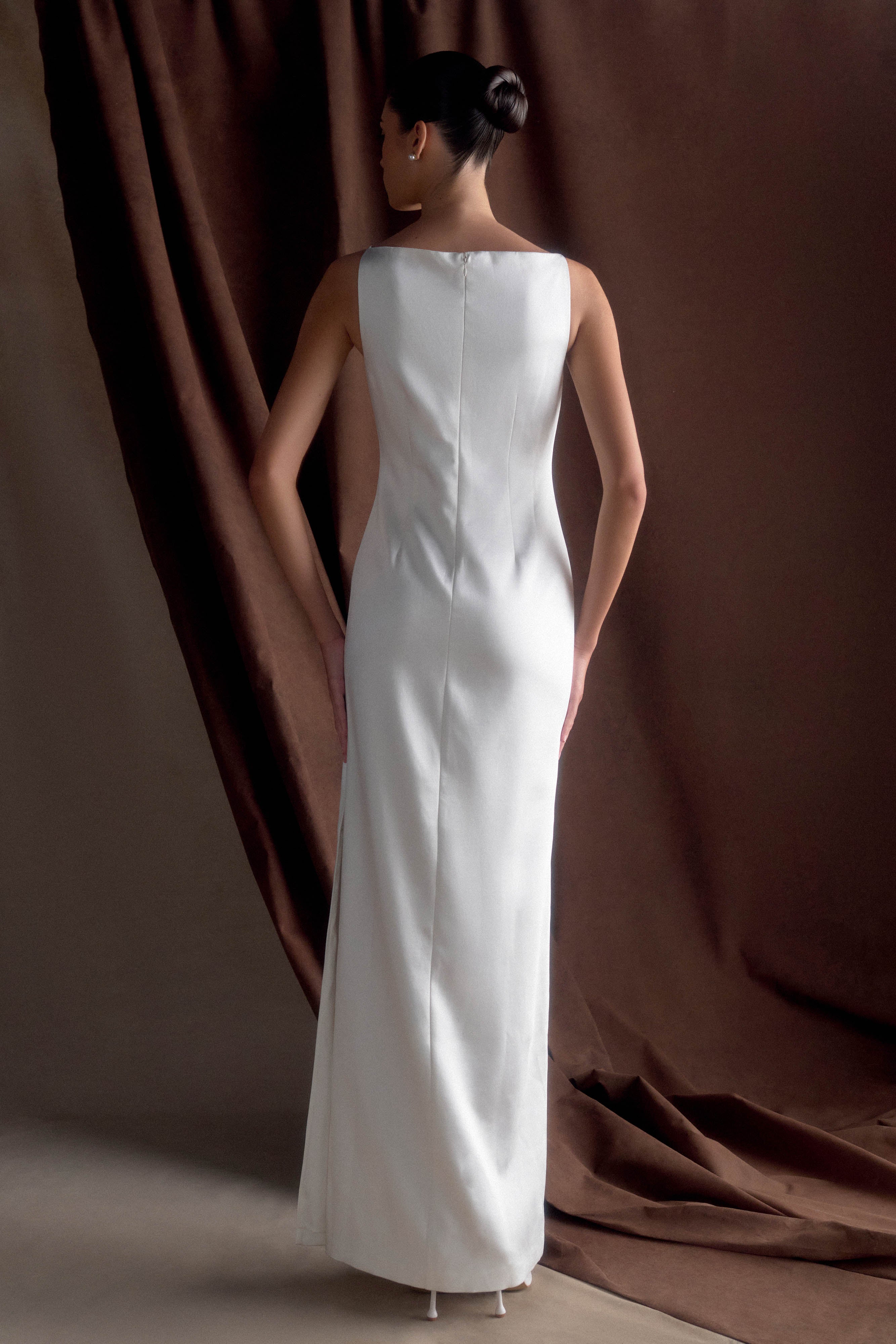 Violet Sleeveless Satin Maxi Dress - White - Image 2