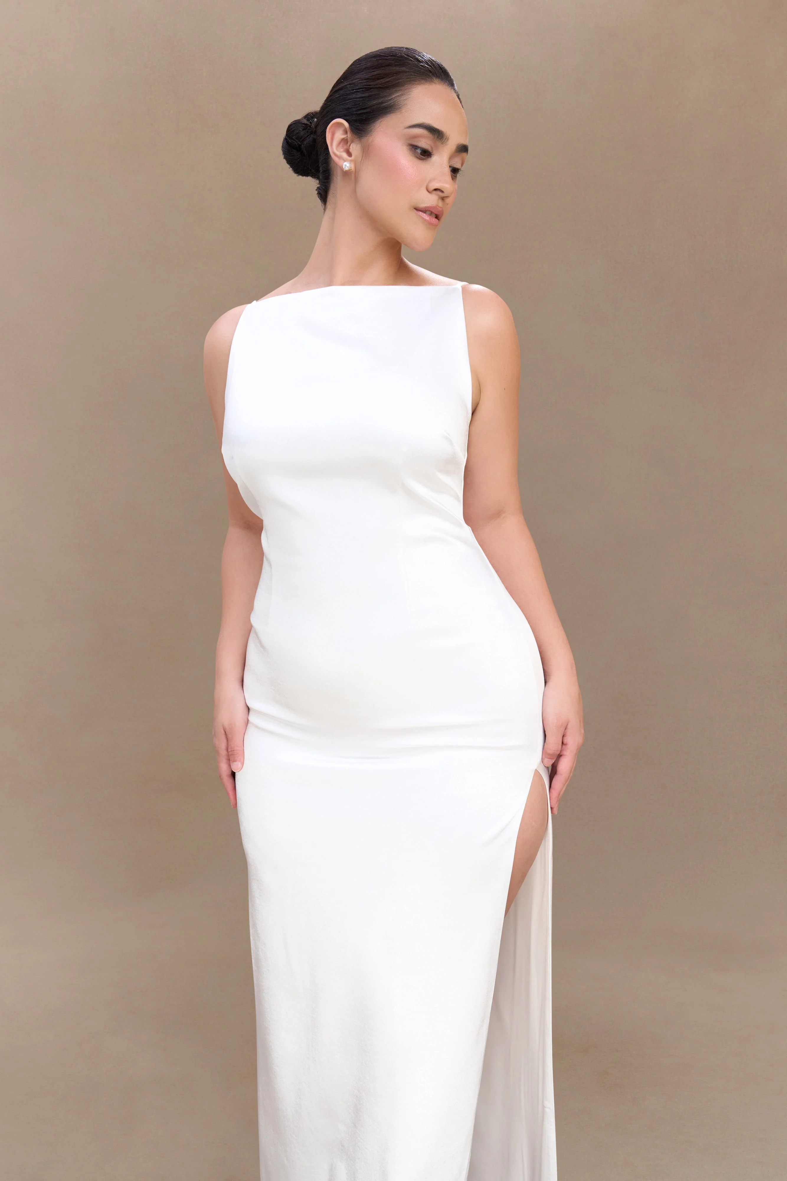 Violet Sleeveless Satin Maxi Dress - White - Image 6