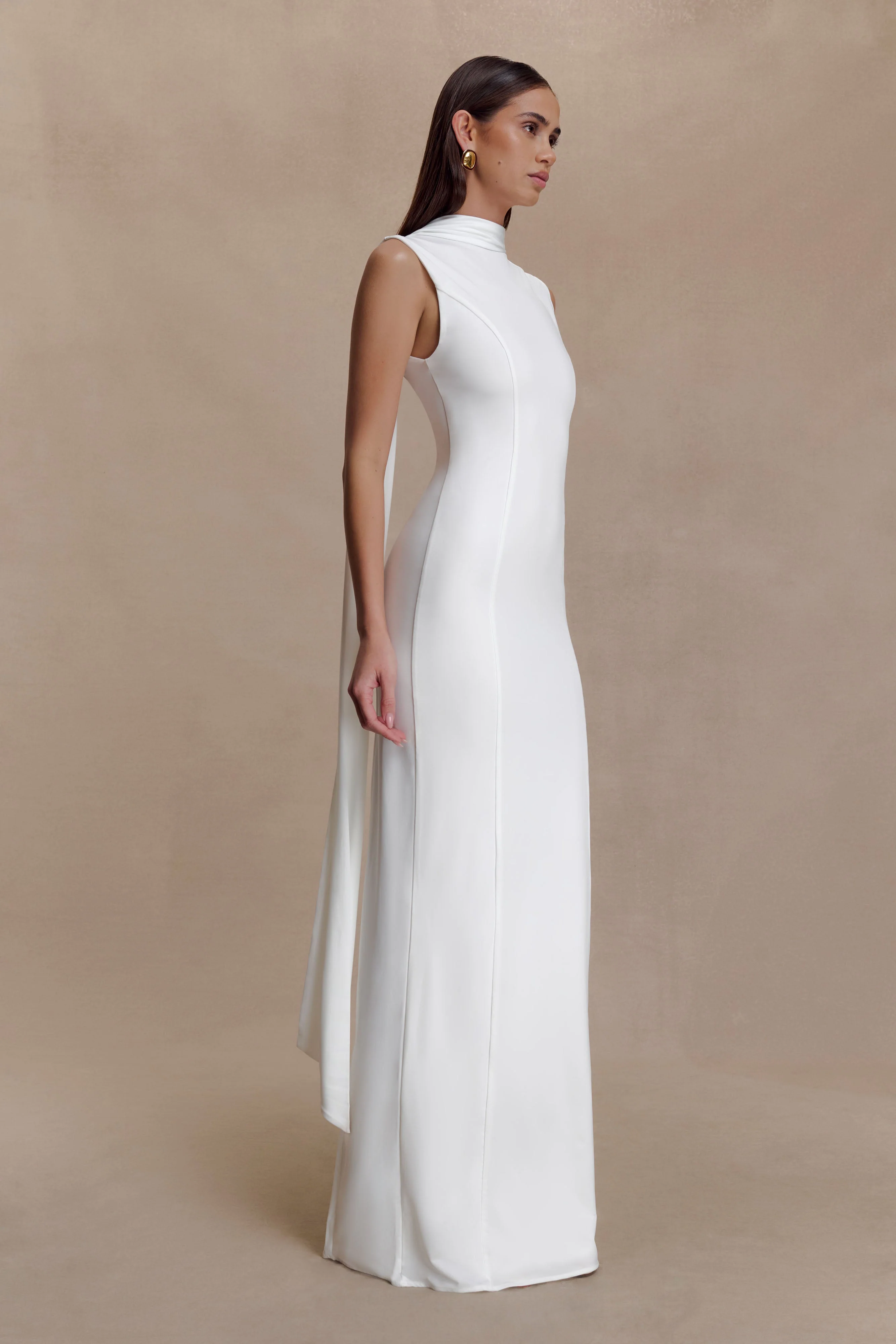 Wisteria Slinky Maxi Dress With Scarf - White - Image 4