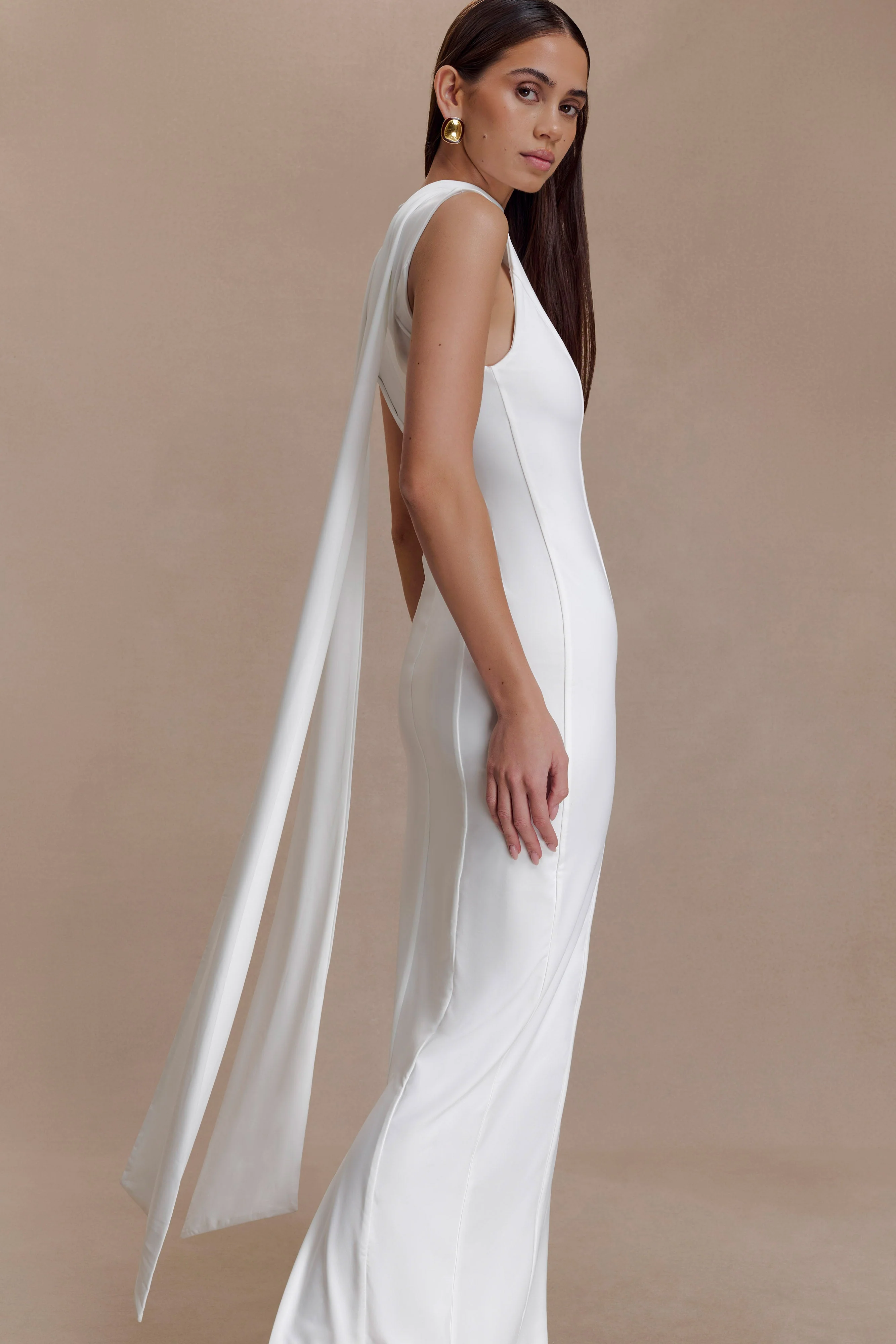 Wisteria Slinky Maxi Dress With Scarf - White - Image 6