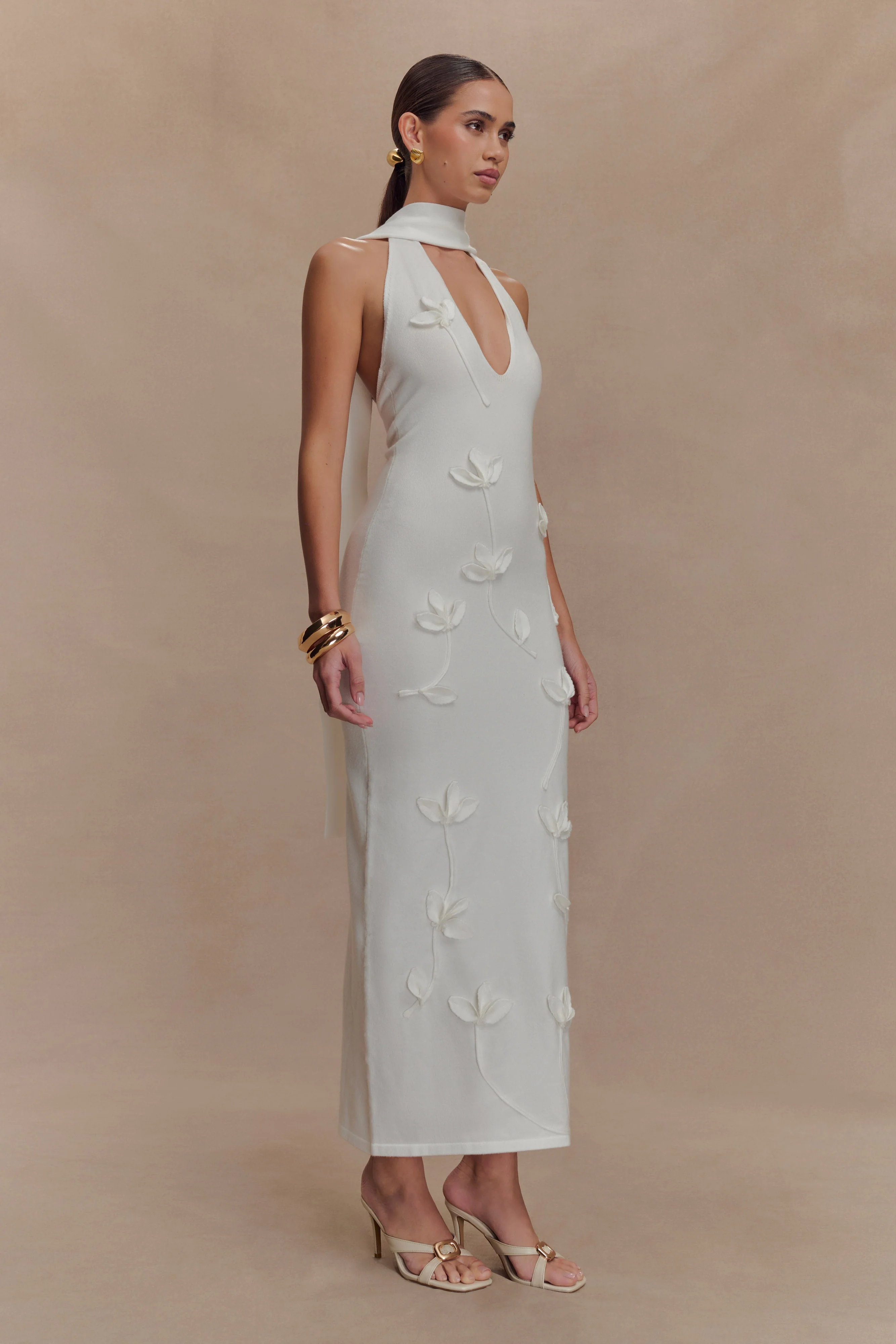 Wynn Floral Knit Midi Dress - White - Image 5