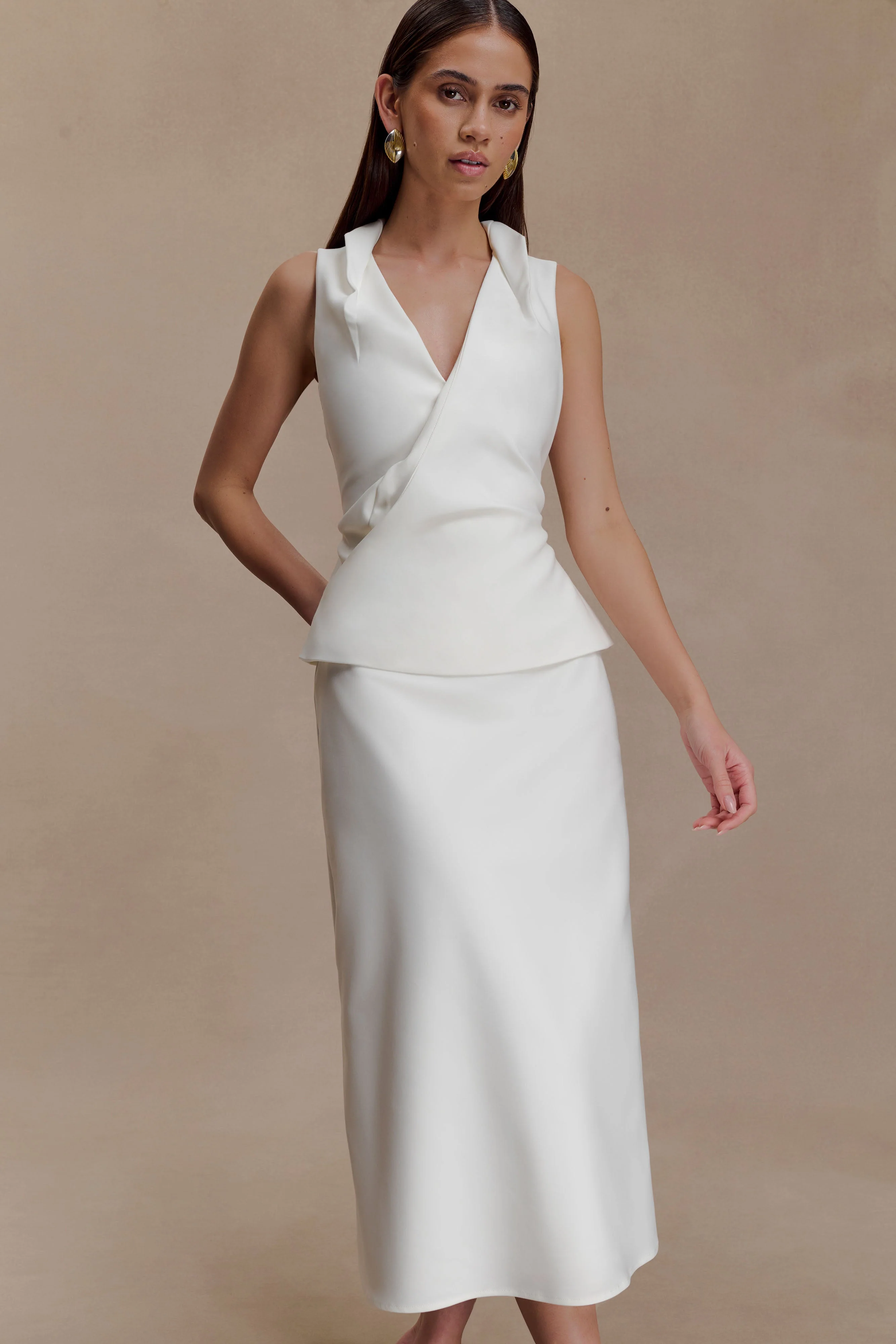 Yanina Cotton Halter Midi Dress - White - Image 3