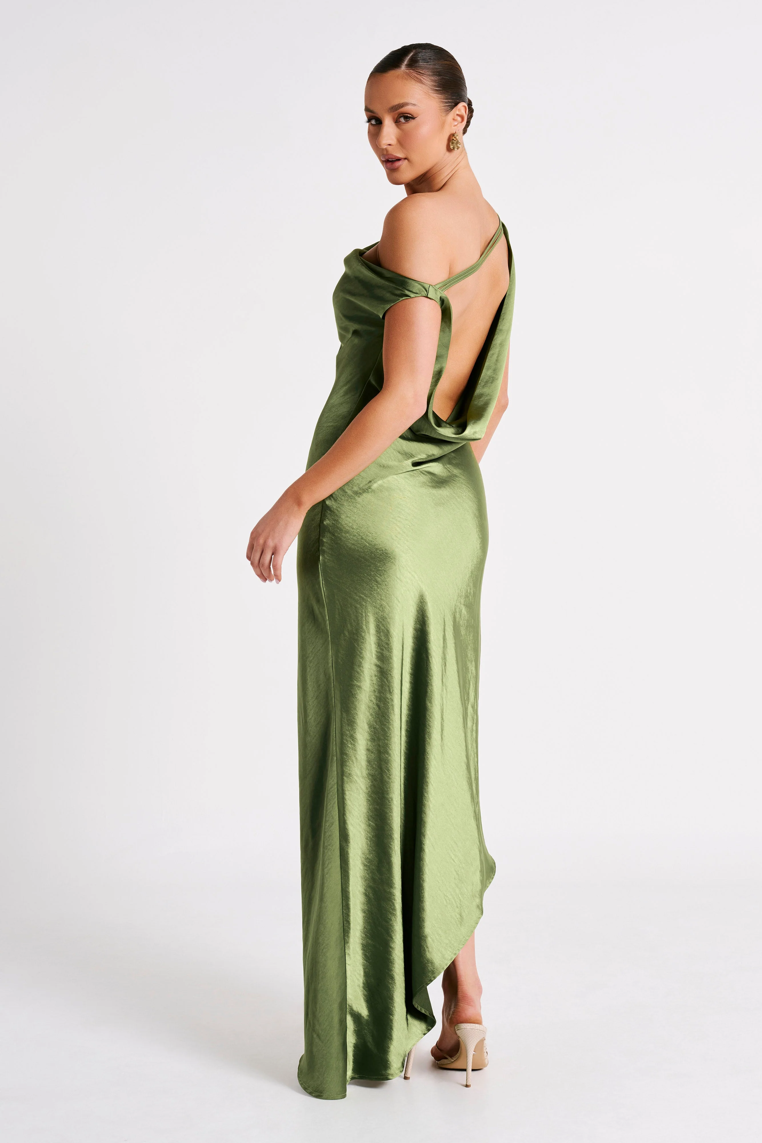 Yvette Slip Maxi Dress With Asymmetrical Hem - Emerald - Image 4