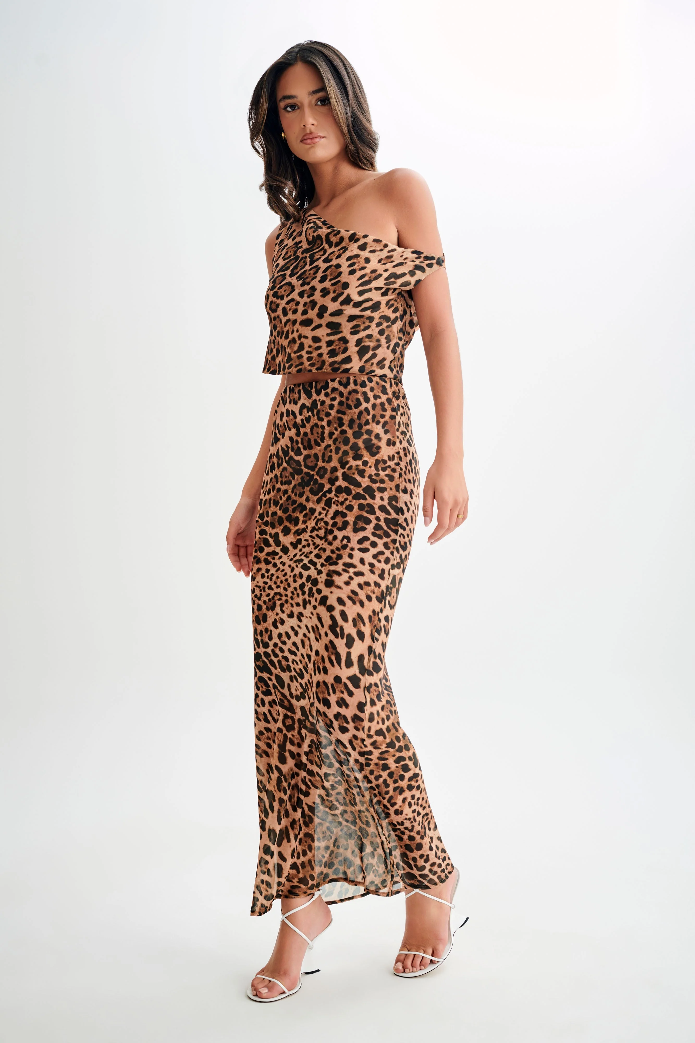 Yvonne Chiffon Off Shoulder Top - Leopard Print - Image 4